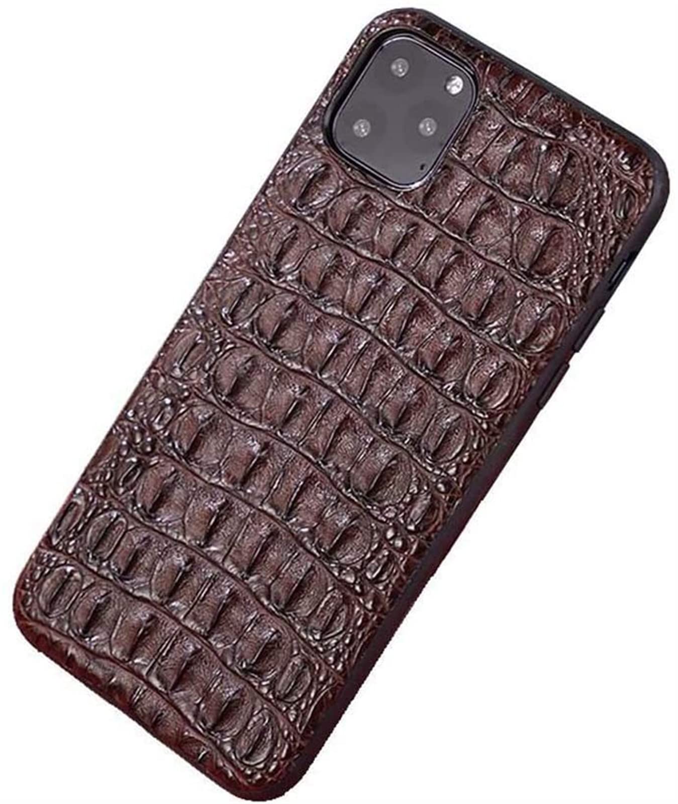 Schik Men's Back Bone Luxury Crocodile Skin Phone Back Cover, All-Inclusive Business Shockproof Brown Case For Iphone 12 Pro Max 6.7 Inch,Skull (Color : )