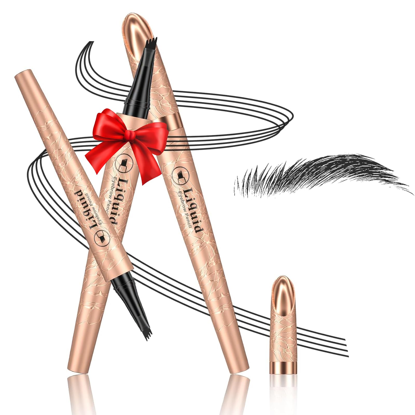 Eyebrow Pen - Upgraded 3D Liquid Eye Brow Microblading Pencil With Micro 4 Point Lift & Brow Pen Snatch, Long-Lasting Waterproof, Valentine's Day Gifts for Her (Black)