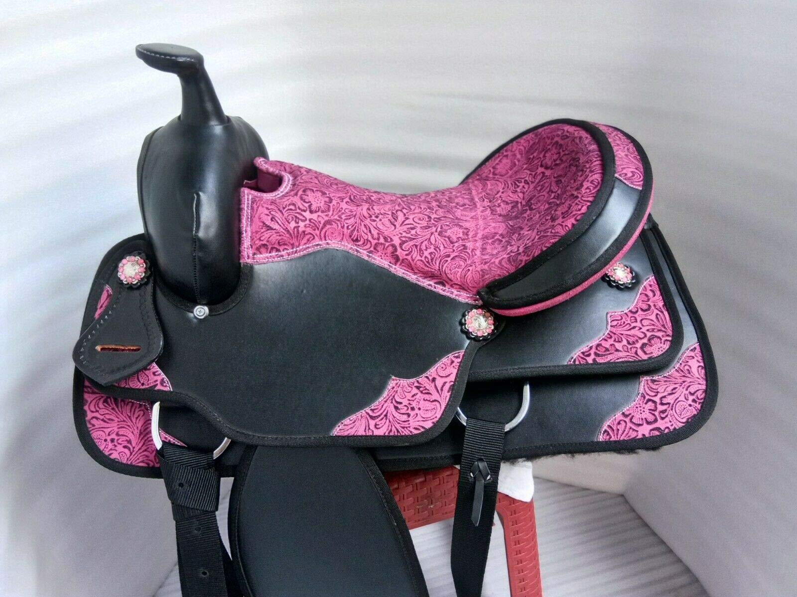 Selle Western Aledo Saddlery 17 Pouces – Noir Et Rose – Mi-synthétique Et Cuir – Lot De 6 Pièces