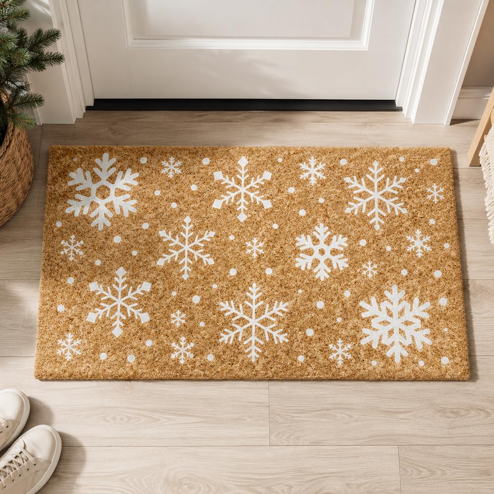 GOMAKERER Winter Snowflake Door Mat, 17x30 Inch Christmas Decor Print Doormat Non-Slip Doormats Decor Front Door Mat Outside Entrance for Home Porch Yard Patio