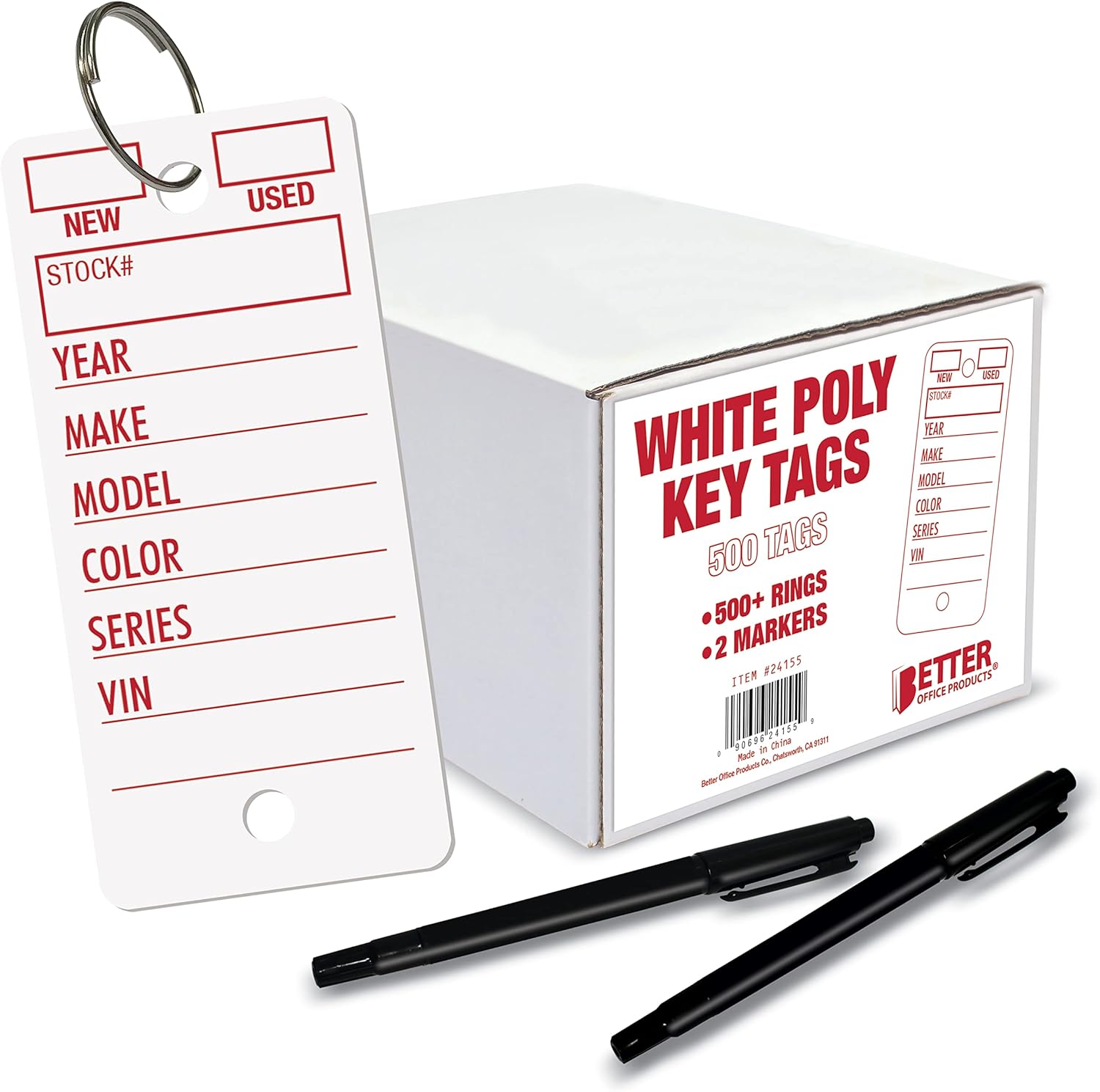 White Poly Key Tags with Fine Point Permanent Markers, 500 Count