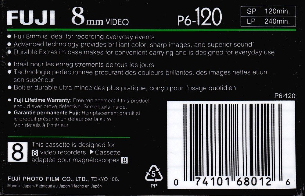Cassette vidéo 8 FUJI pour caméscope 8 mm 90 MN