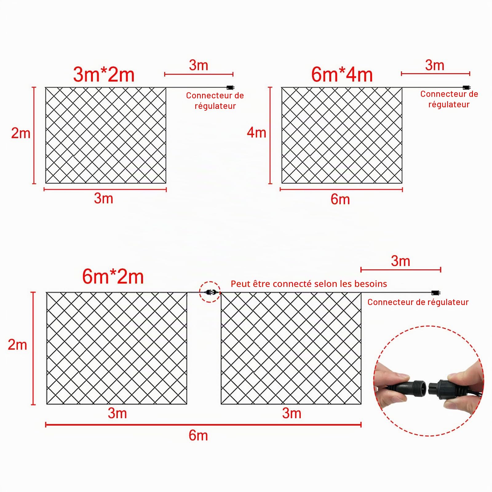 NAIZY Filet Lumineux LED 6M x 4M 480LEDs Guirlande Lumineuses Filet 8 Modes d'Eclairage Mesh Fairy Light Déco de Noel Fête Jardin - Blanc Chaud