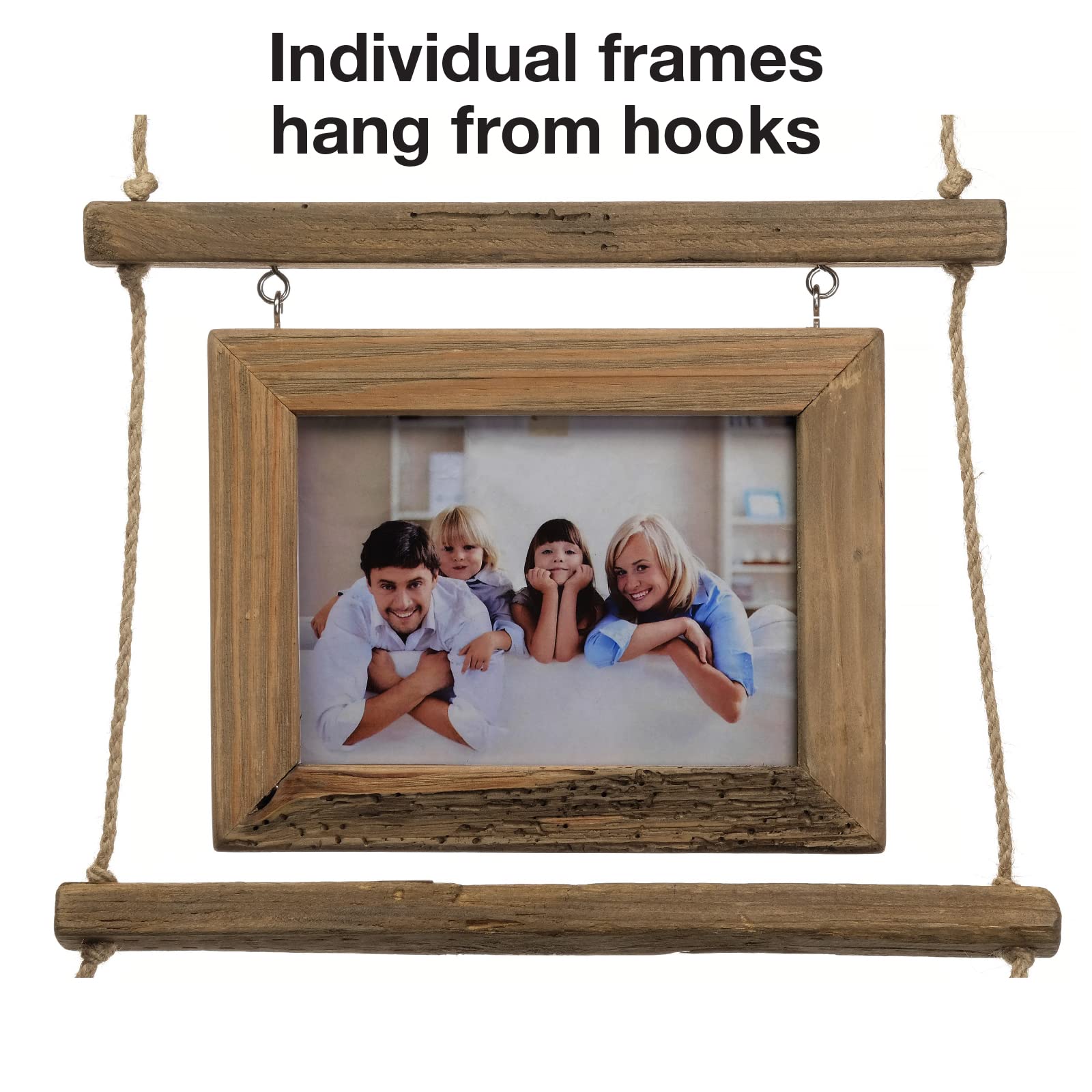 EXCELLO GLOBAL PRODUCTS 5-Tier Farmhouse Wood Hanging Picture Frame Set - Displays 5 Photos - Ready to Hang