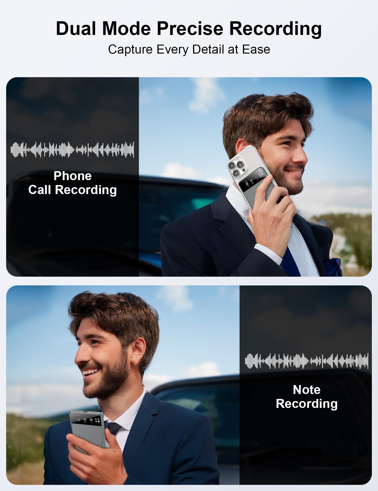 Registratore Vocale AI, Trascrizione e Riepilogo Accurate, Registratore Supportato da ChatGPT, 64 GB di Memoria, 107 Lingue, Magnetismo Potente,Voice Recorder One-Touch per Riunioni/Chiamate