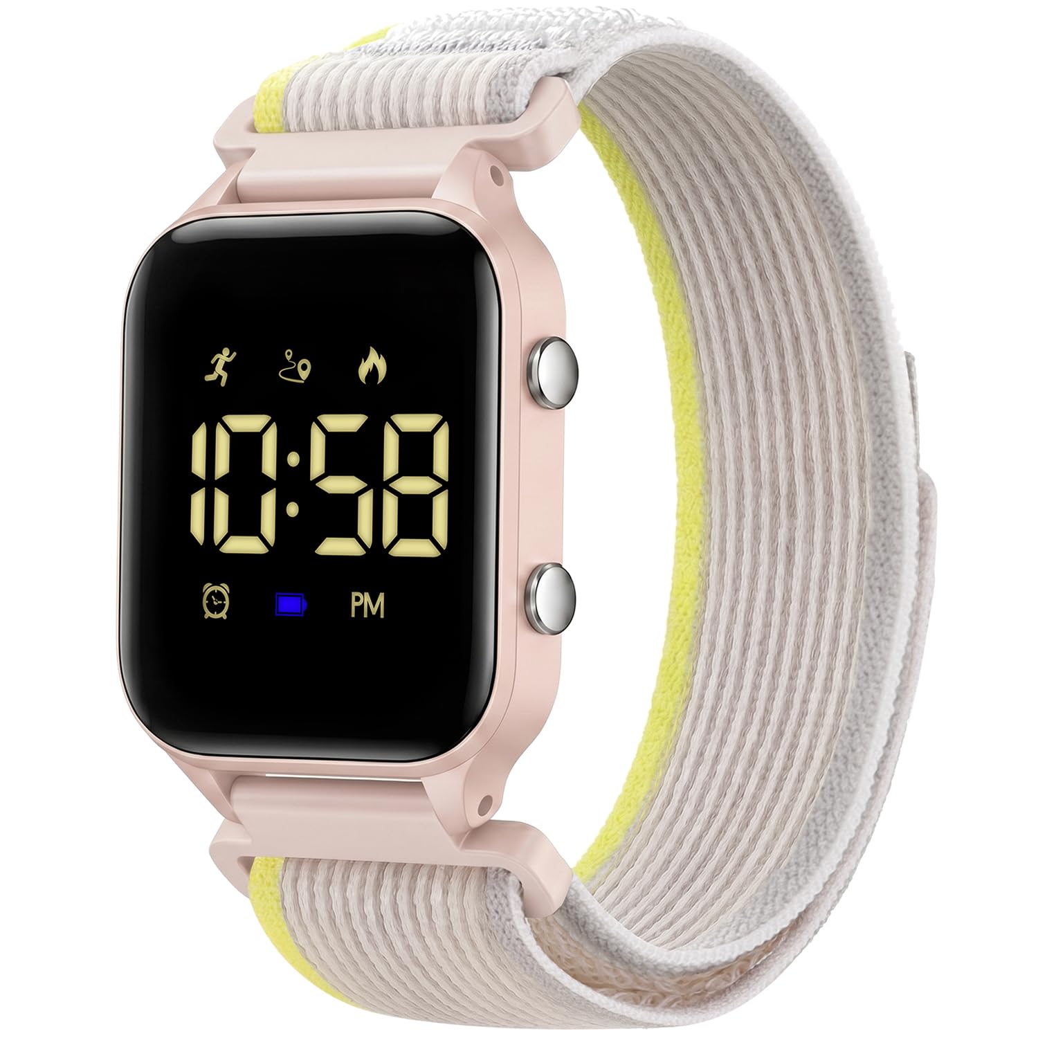 Timever Digitaluhr Kinder Mädchen Jungen mit Schrittzähler,2 Alarme,Stoppuhr, Licht,Datum-Sport Armbanduhr ohne App und Handy mit Nylon Klettarmband