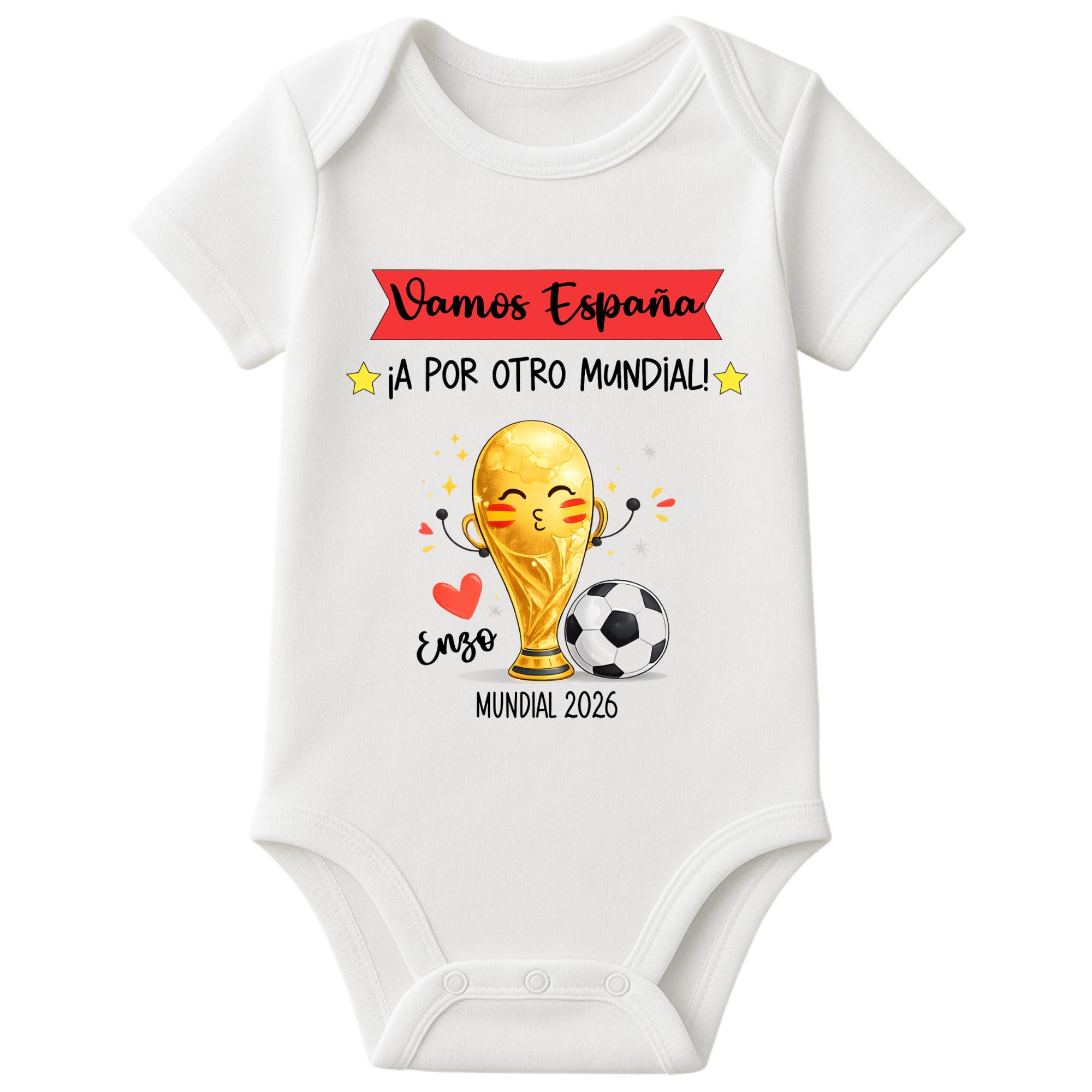 Body Bebé España Mundial 2026 Personalizado con Nombre – Algodón 100% – Manga Corta o Larga – Regalo Bebé Futbolero – Ropa Bebé Selección Española