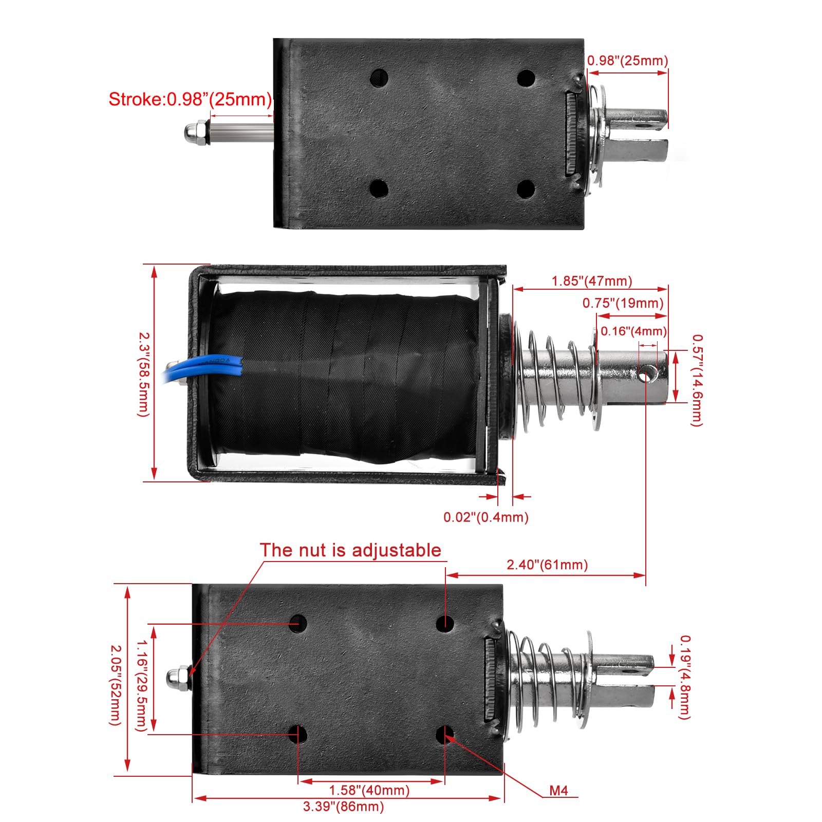 Heschen Electroimán de solenoide, HS-1683B, DC24V 5.2A, carrera de 25mm, fuerza 80N, tipo Push Pull Tipo, marco abierto, movimiento lineal