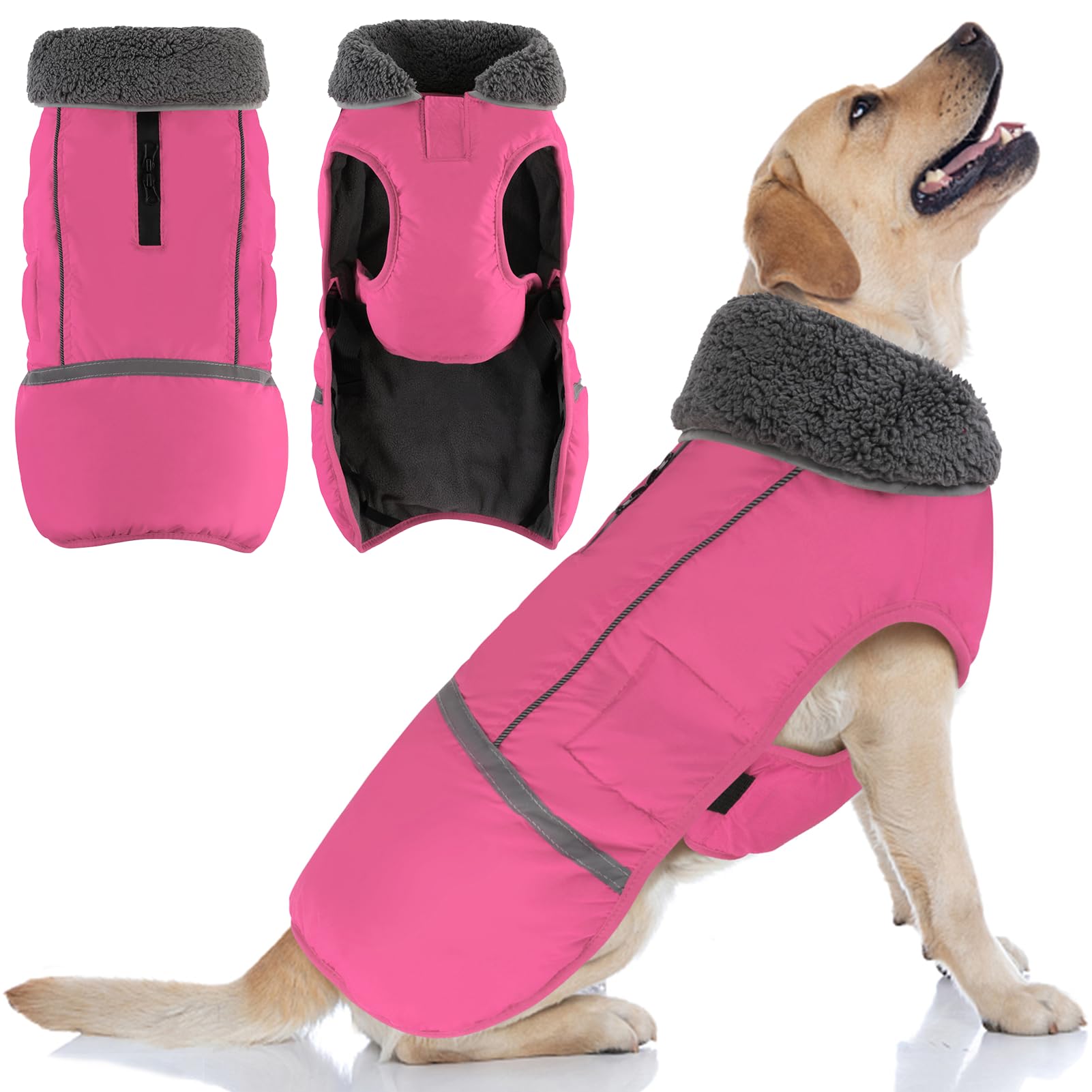 Doglay Dog Coat, Waterproof Dog Jacket Pet Winter Coat for Cold Weather with Thicken Furry Collar, Reflective Puppy Winter Jacket Warm Fleece Lining for Small Medium Large Pets — image 1
