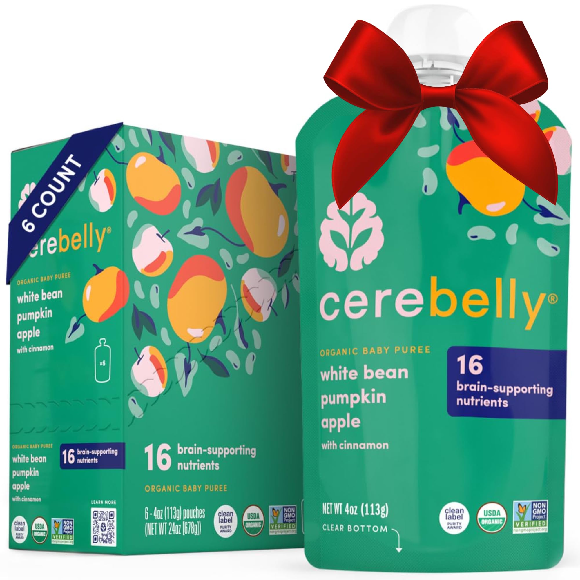 Cerebellybaby Food Pouches White Bean Pumpkin Apple Oz Pack