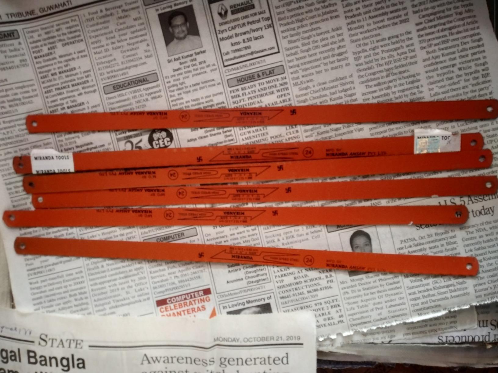 MIRANDA HSS Hand Hacksaw Steel Blades (300 X 12.5 X 0.63 mm, Orange