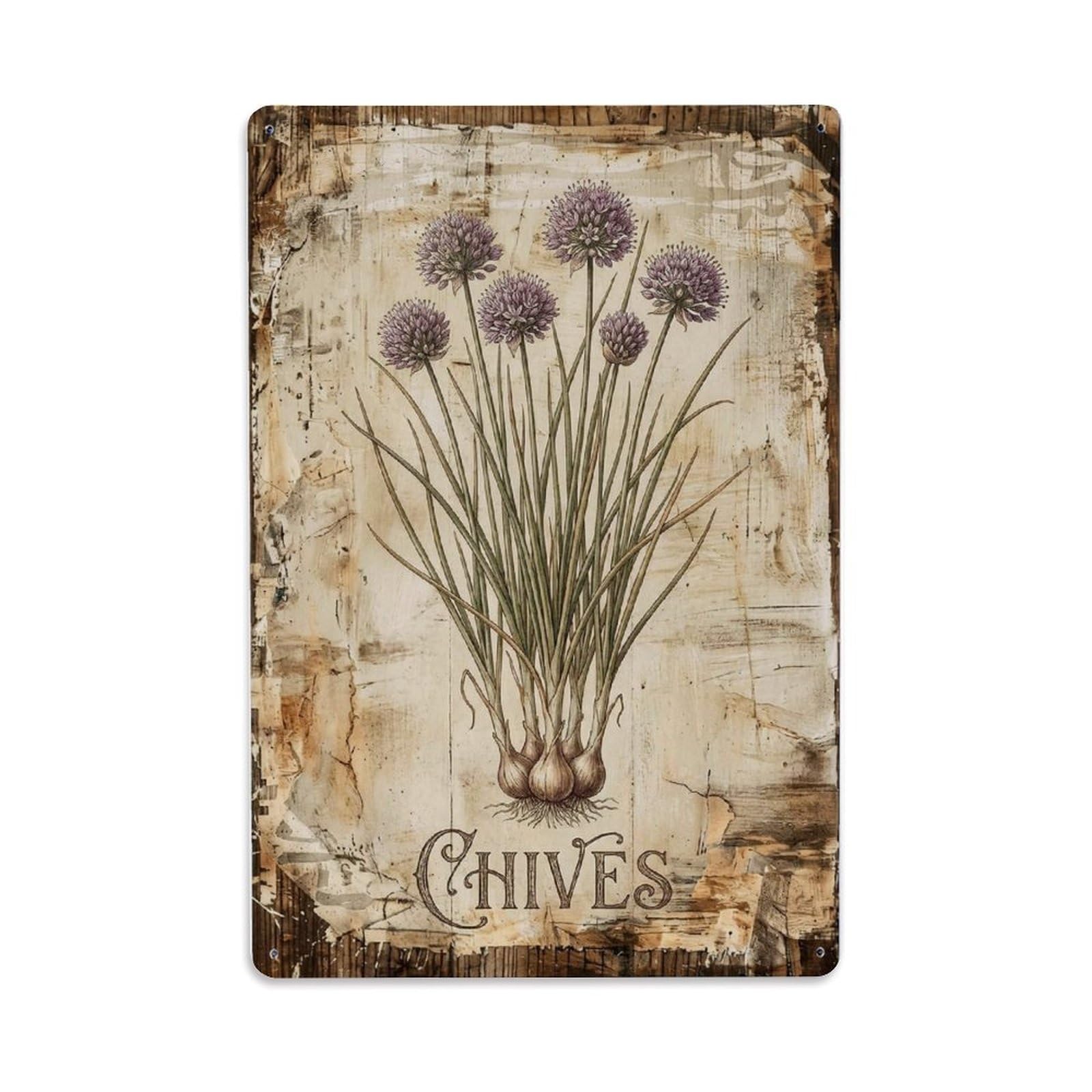 Fqnyr Style Chives Herb Onion Metal Tin Sign Plaque Wall Decor For Cafe, Club Bar, Office, Home Garden Metal Poster 8X12inch