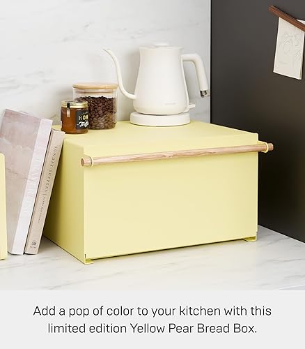 Miniatura 11 de YAMAZAKI Home Modern Panera – Recipiente de almacenamiento de pan de acero + madera, panera grande blanca para encimera de cocina, panera que ahorra