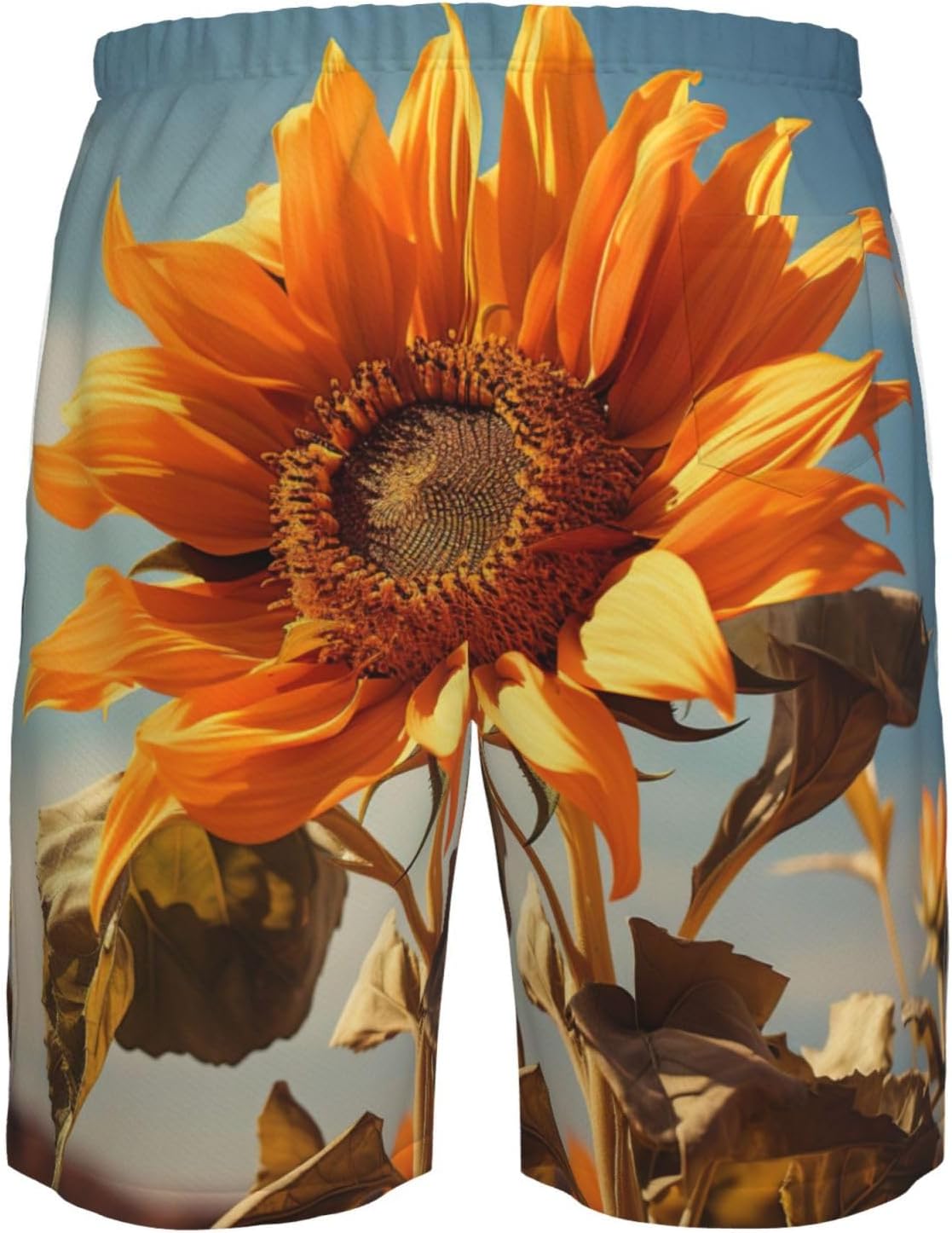Beautiful Sunflower Print Men's Quick-Drying Shorts Casual Beach Pants Stretch Waist Shorts and Pockets