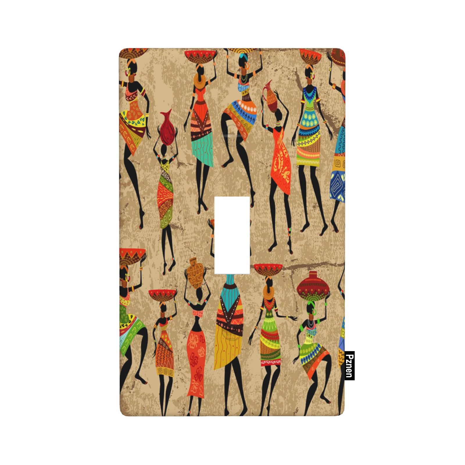 Pznen African Woman Single Toggle Light Switch Cover, Vintage Traditional Tribe Art 1-Gang Wall Plate 4.5 x 2.76 Inch for Living Room Kitchen Decor