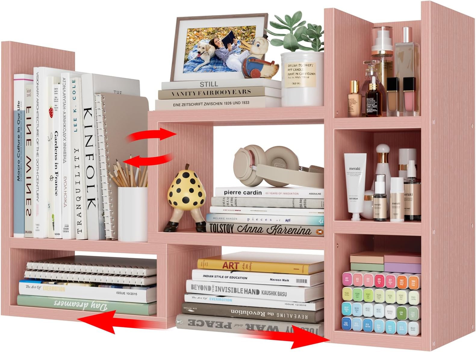 NUTIKAS Desk Shelves Desktop Organizer Shlef - Pink Office Organization for Top of Desk Organizers and Accessories Corner Bookshelf Table Top Shelving Small Hutch Decorations for Office