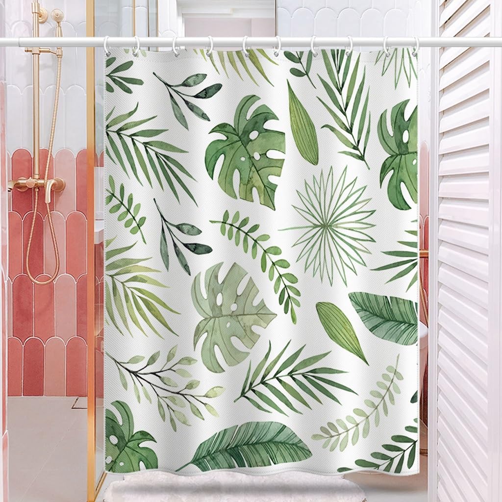 NZPOST Cortina de Ducha de baño Patrón de Planta Cortina de Ducha Impermeable Baño Cortina de Puerta de Bloque Engrosado Cortina de partición de Tela de poliéster para el hogar