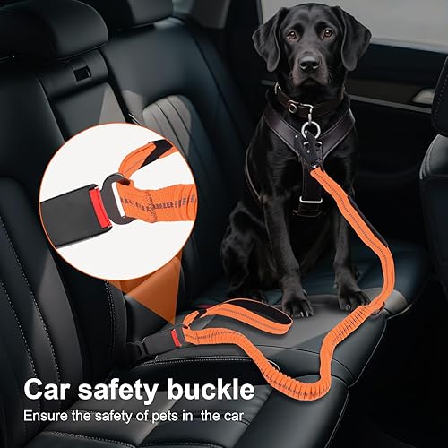 Miniatura 5 de Correa resistente para perro, de 4 a 6 pies, amortiguadora con hebilla de cinturón de seguridad resistente y asas dobles, sin elástico, para perros