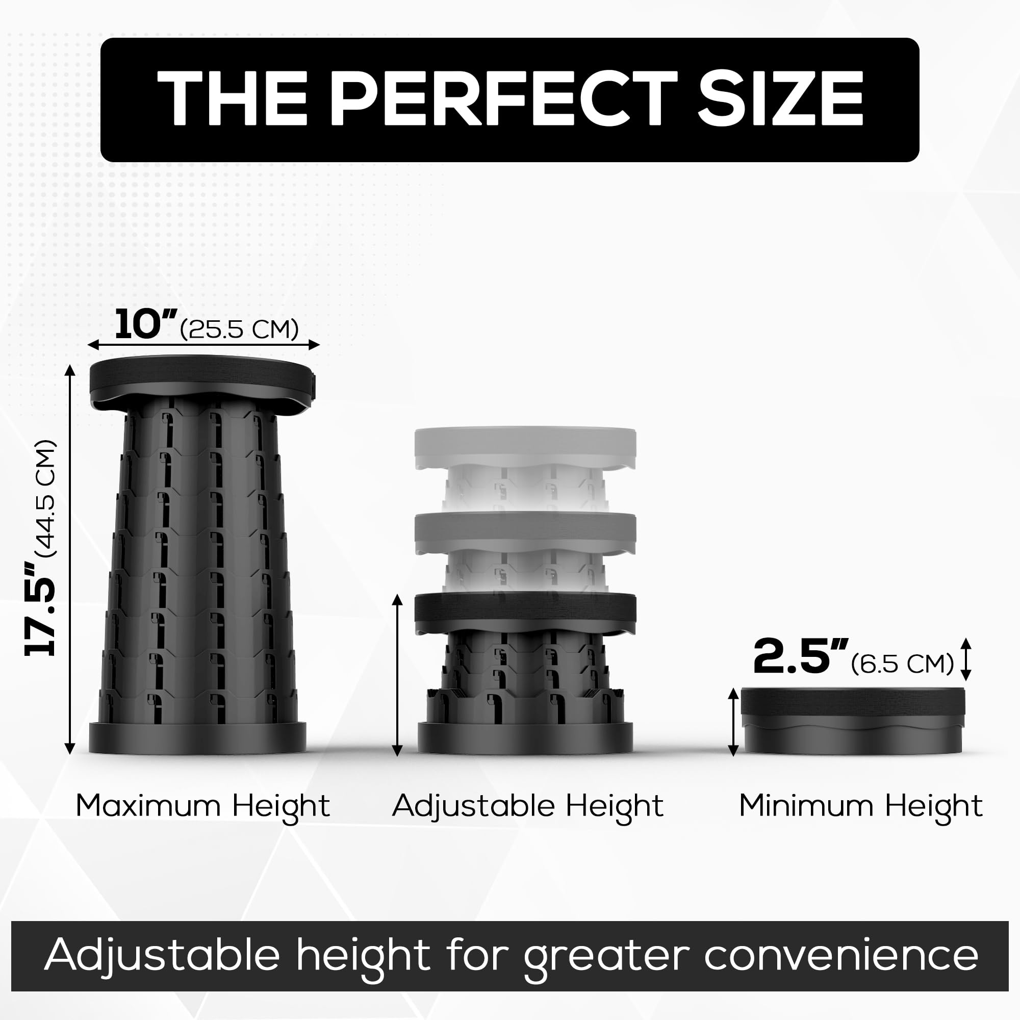 Collapsible Stool - Durable, Foldable, Adjustable Collapsible Seat for Outdoors, Camping, Home - Strong, Safe, Compact Portable - Versatile Telescopic Stool, Easy to Use, MOJO VENTURES