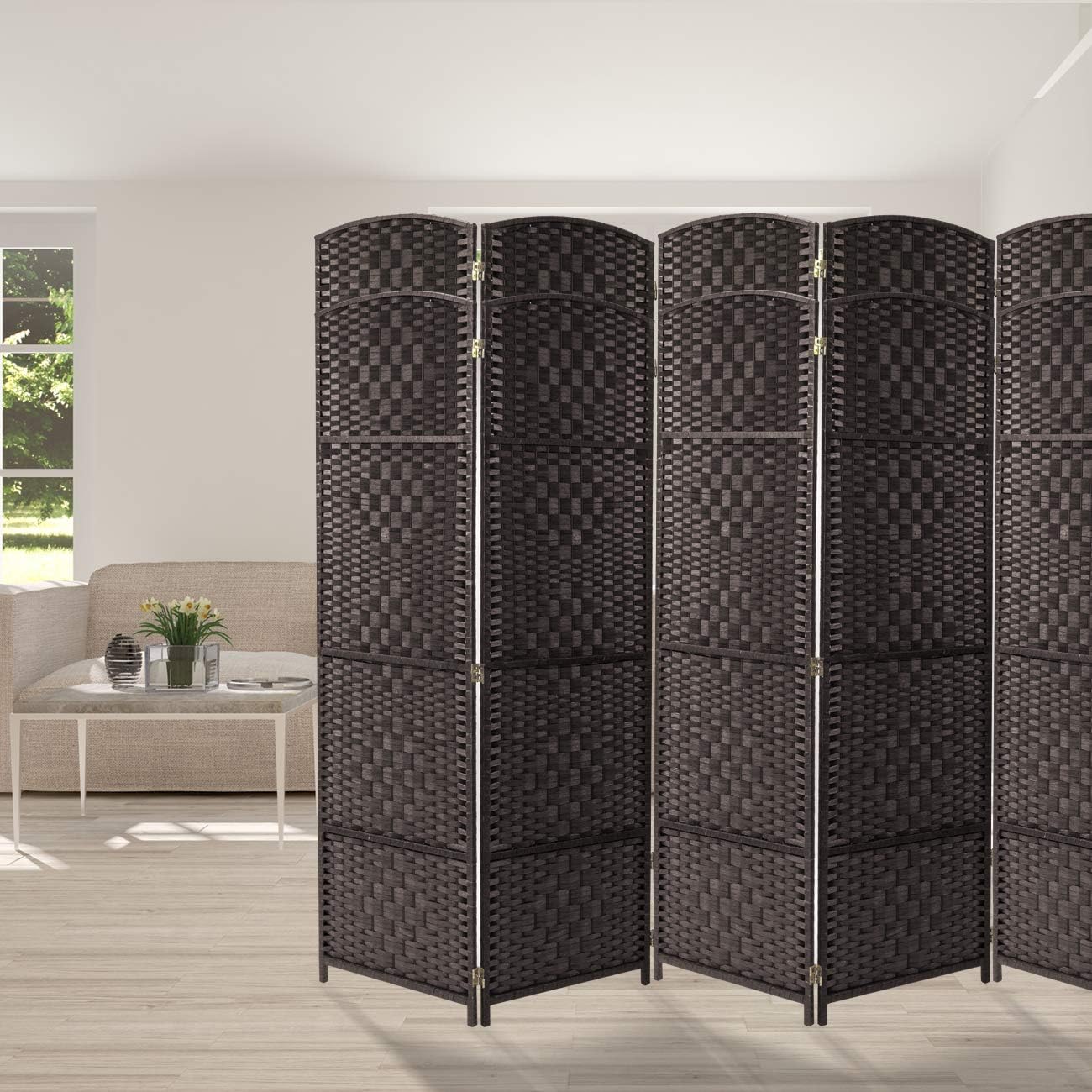 Sorbus 6 Panel Room Divider 6 ft. Tall - Privacy Screen, Extra Wide Double Hinged Panels, Diamond Double-Weaved, Partition Room Dividers and Folding Privacy Screens, Wall Divider for Room Separation