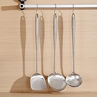 Vista 8 de Berglander Juego de espátulas Wok, utensilios de cocina de acero inoxidable - Herramientas Wok de 17 ": espátula, cucharón, espumadera