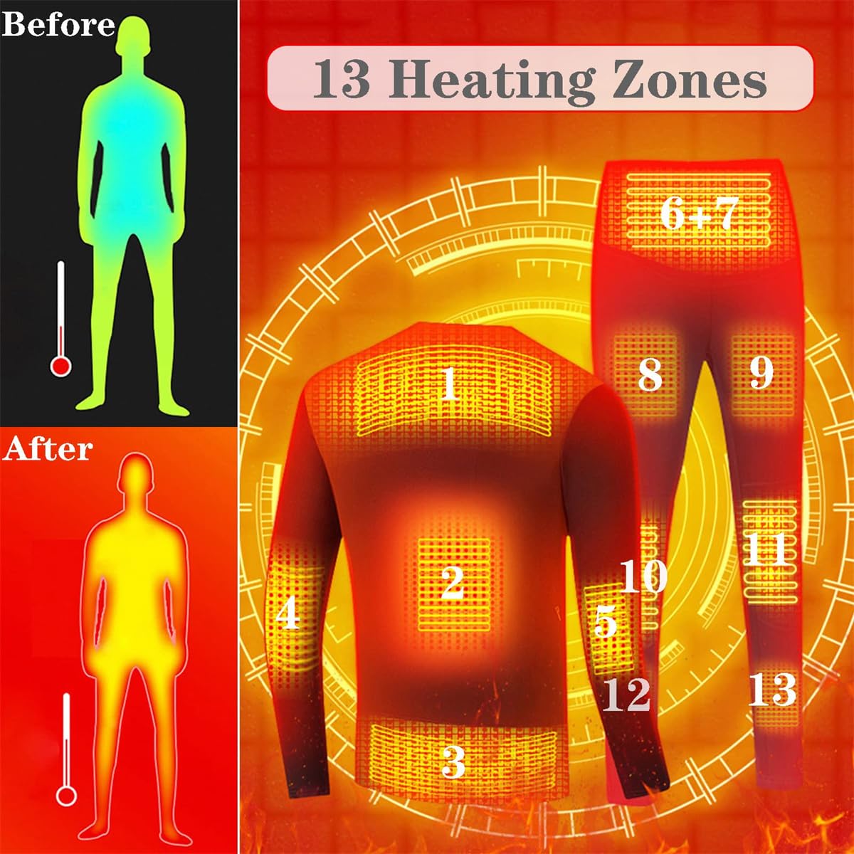 Ropa Interior térmica eléctrica con 13 Zonas de Calentamiento, Conjunto de Ropa Interior térmica eléctrica portátil para Mujeres, esquí