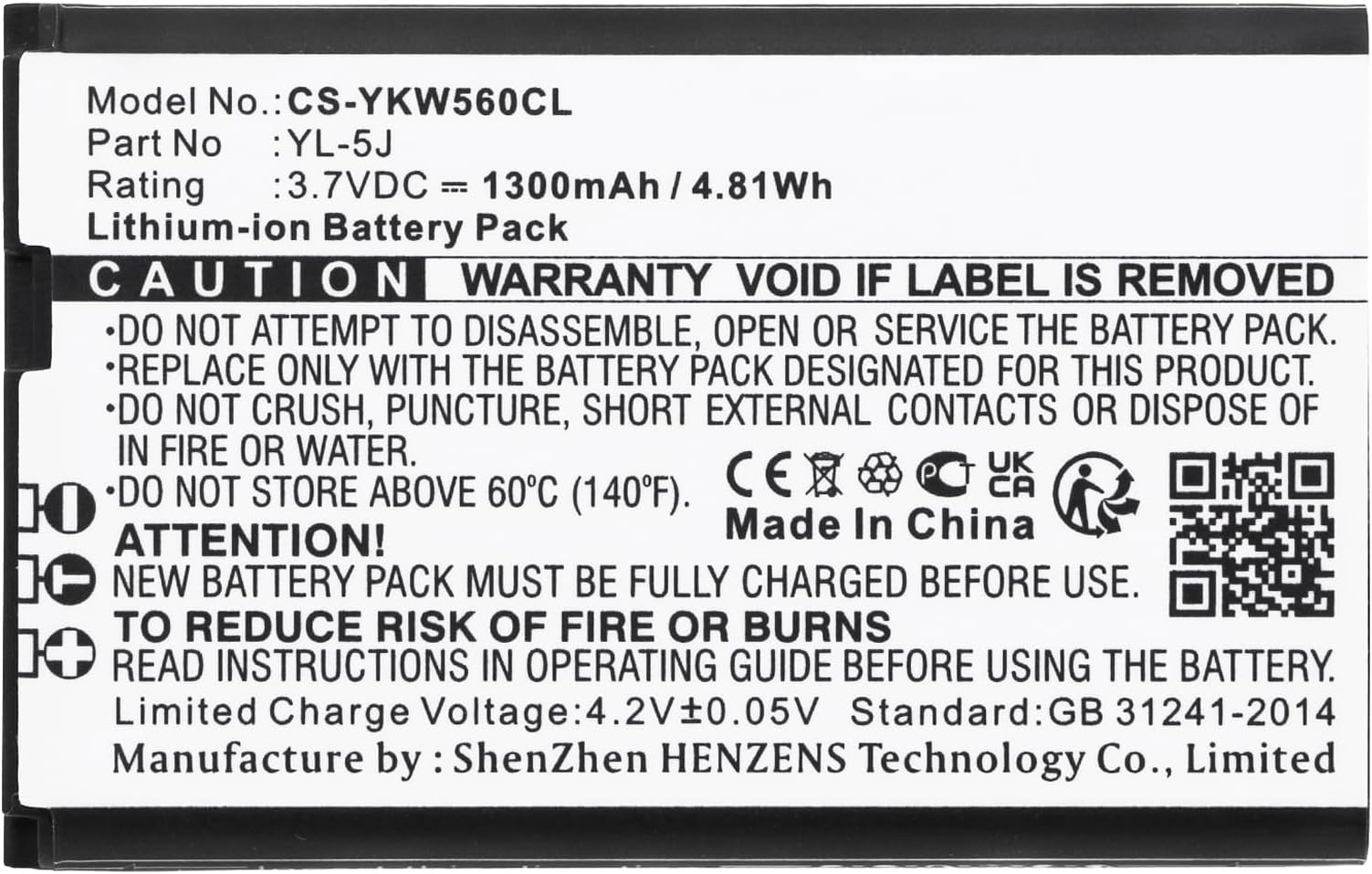 Replacement Battery for Yealink W56H W56h/p One Talk IP DECT W56P W60P Compatible with YL-5J W56-BATT, Black, 59.80x38.00x5.60mm