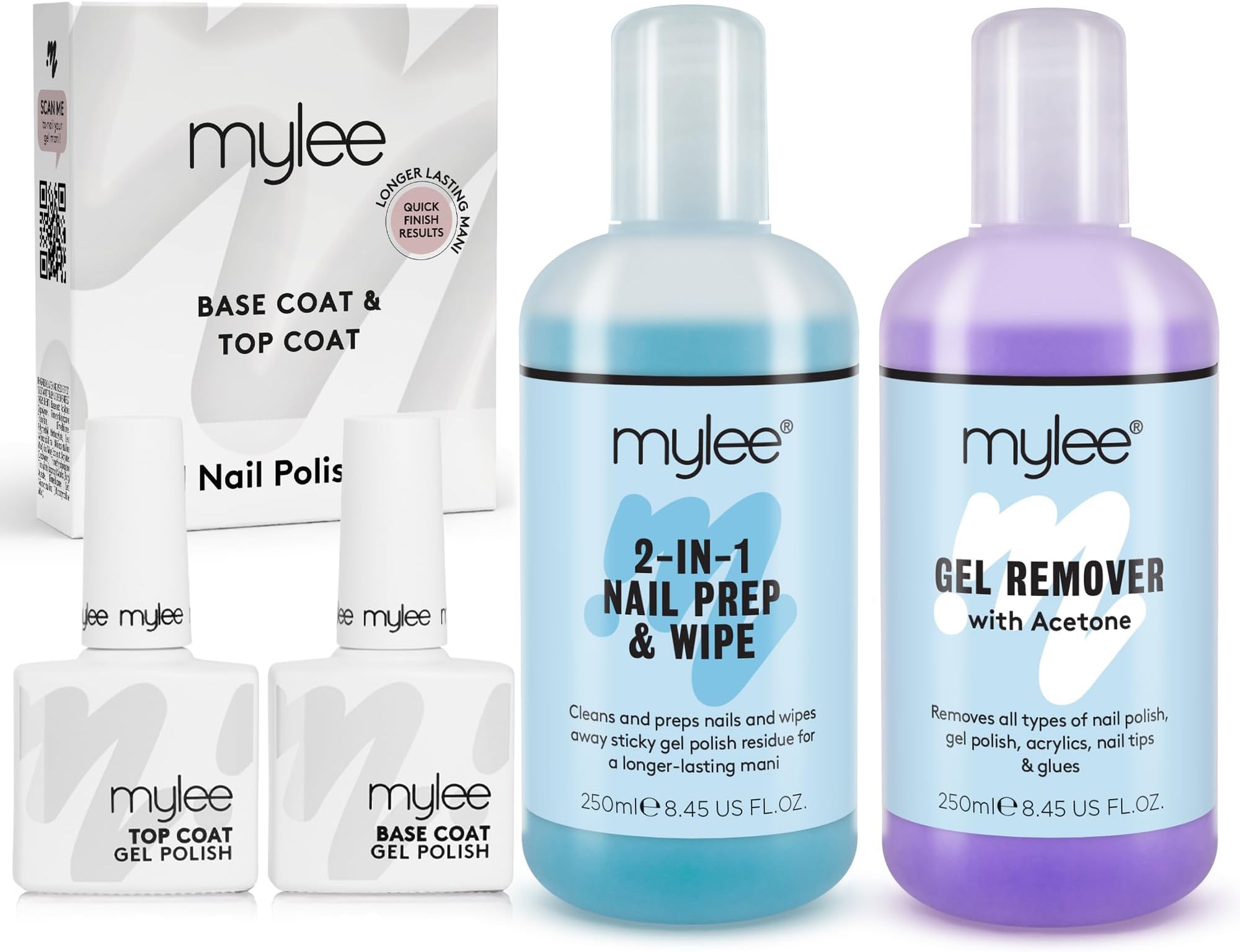 – MYGEL Top & Base With Mylee Prep Wipe & Remover UV LED Nail Gel Polish Kit Soak Off
