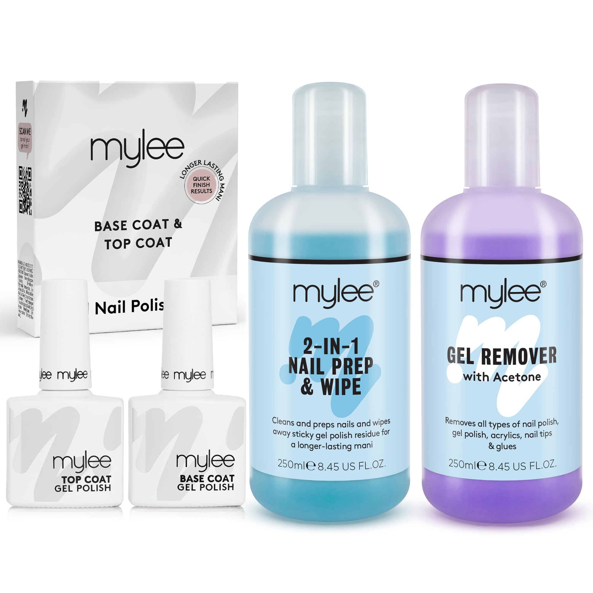 MYGEL Top & Base With Mylee Prep Wipe & Remover UV LED Nail Gel Polish Kit Soak Off