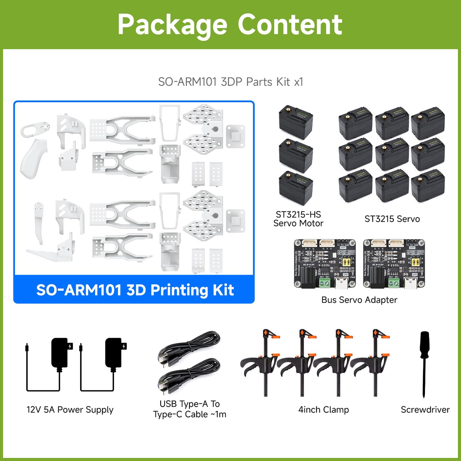 Waveshare SO-ARM101, Open-Source 6-Axis Robotic Arm, Native Support for Hugging Face LeRobot, High-Torque Bus Servo, Photosensitive Resin 3D-Printed Parts, 3DP Parts KIt