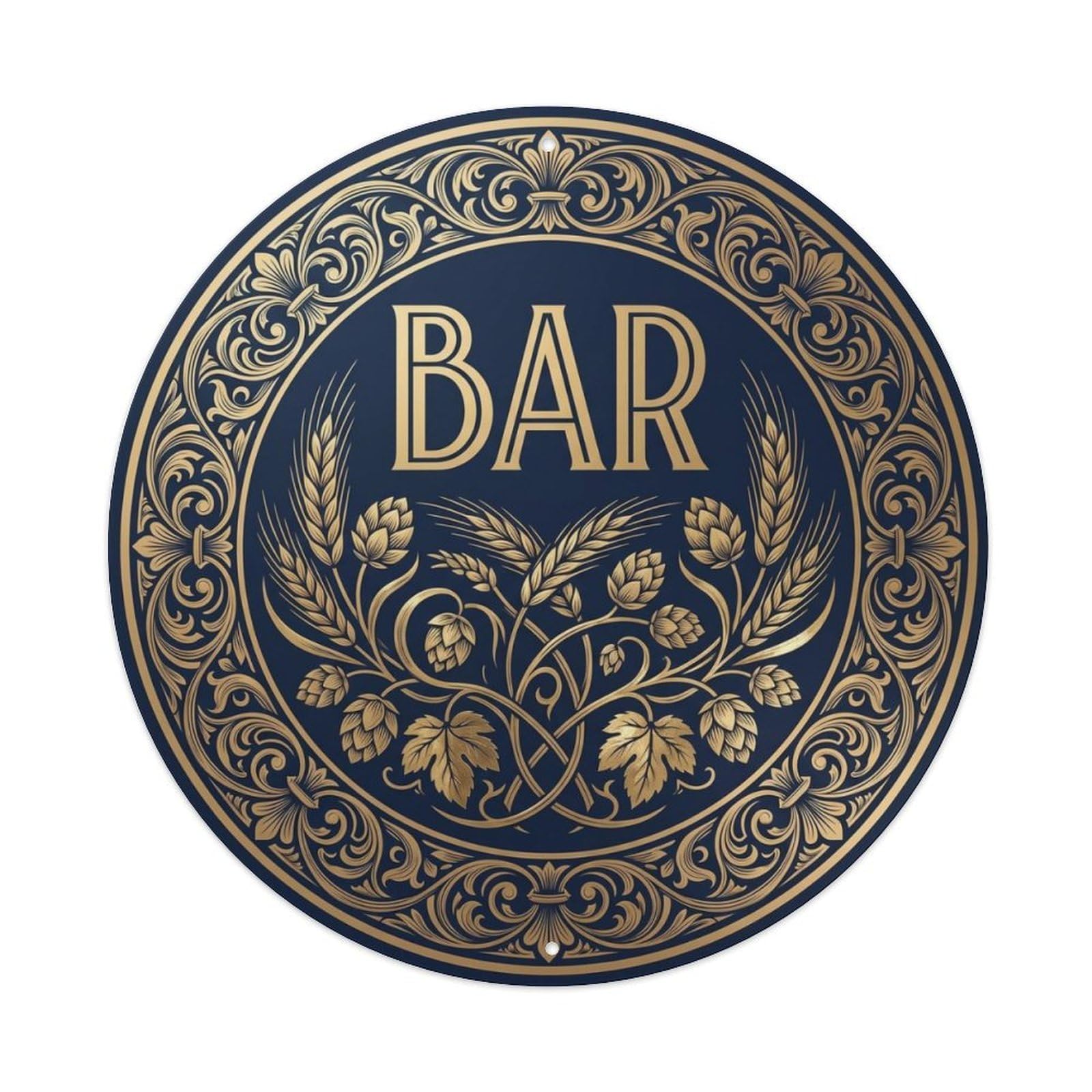 BAR Brewery Ornament Metal Tin Sign Plaque Wall Decor for Cafe, Club Bar, Office, Home Garden Round Metal Poster 8x8Inch
