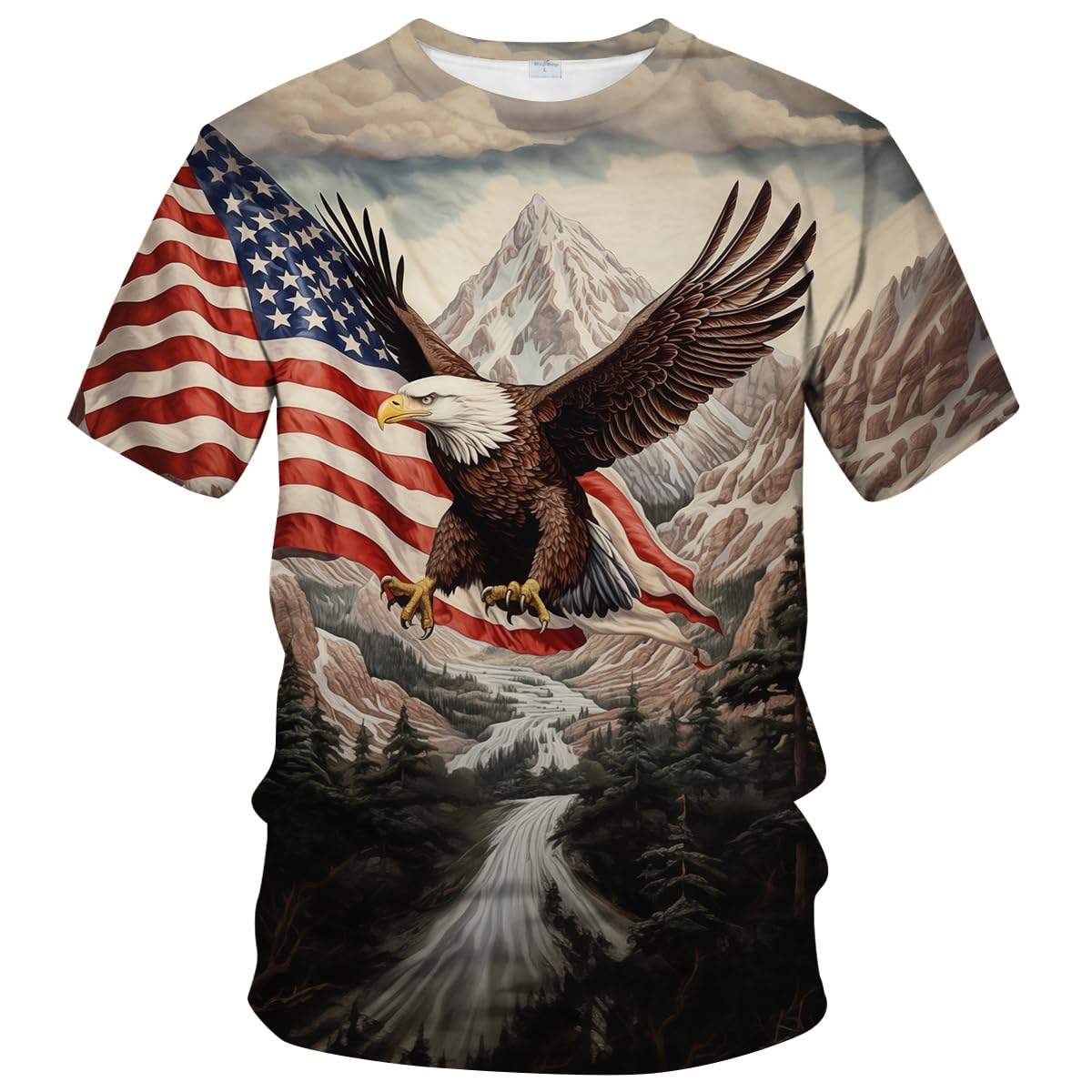 WHNBCW Funny USA Bald Eagle T-Shirt American Flag Style Graphic Tee Shirt