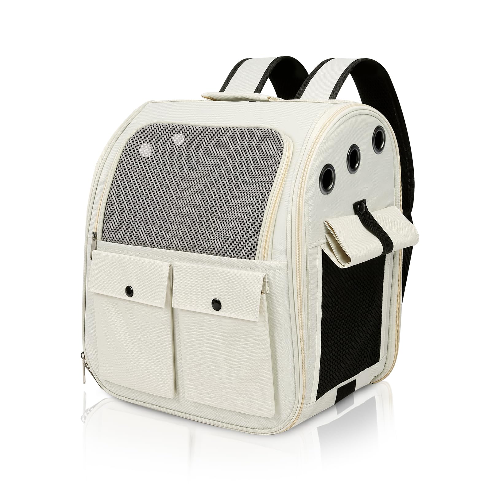 Airline Approved Cat Carrier Backpack - Ventilated Breathable Mesh for Small Dogs & Cats (15lbs), Soft Sided Dog Backpack for Hiking, Camping, Travel & Vet Visits with Padded Straps (White)