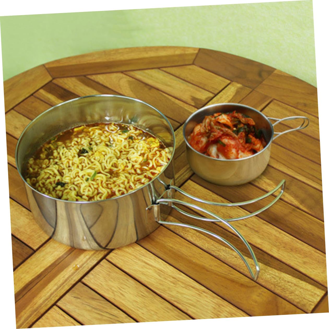 Hemobllo 8pcs Ensemble de Casseroles de Pique en Acier Inoxydable Bol Assiette Tasse pour Randonnée Camping Chasse | Poignée Pliable, Poignée Isolante Thermique, Format Compact pour Randonnée et Barbecue