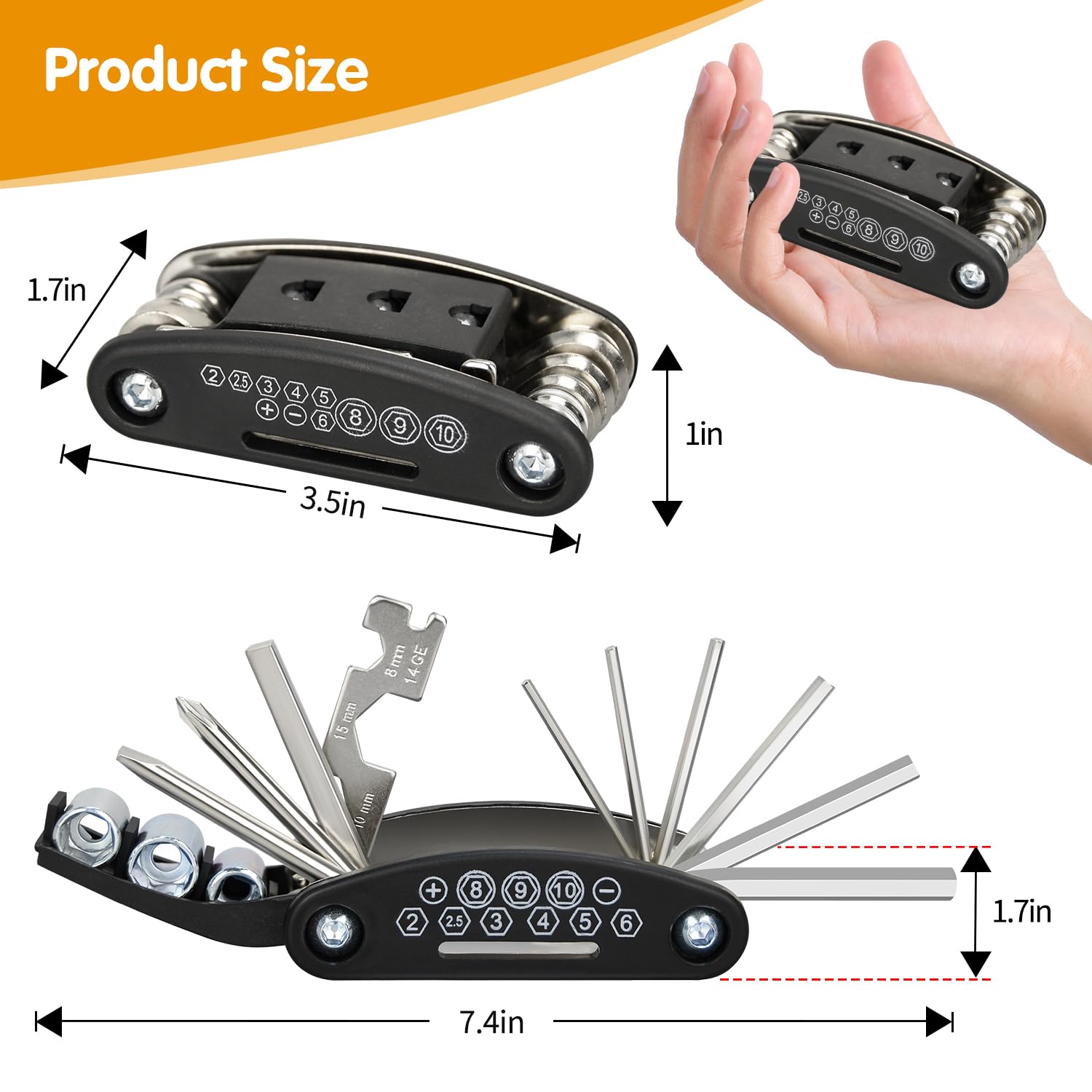 Bike Multi Tool, 16 in 1 Bicycle Multi-Tool, Bicycle Repair Tool, Portable Foldable Bike Multitool Cycling Tool 4