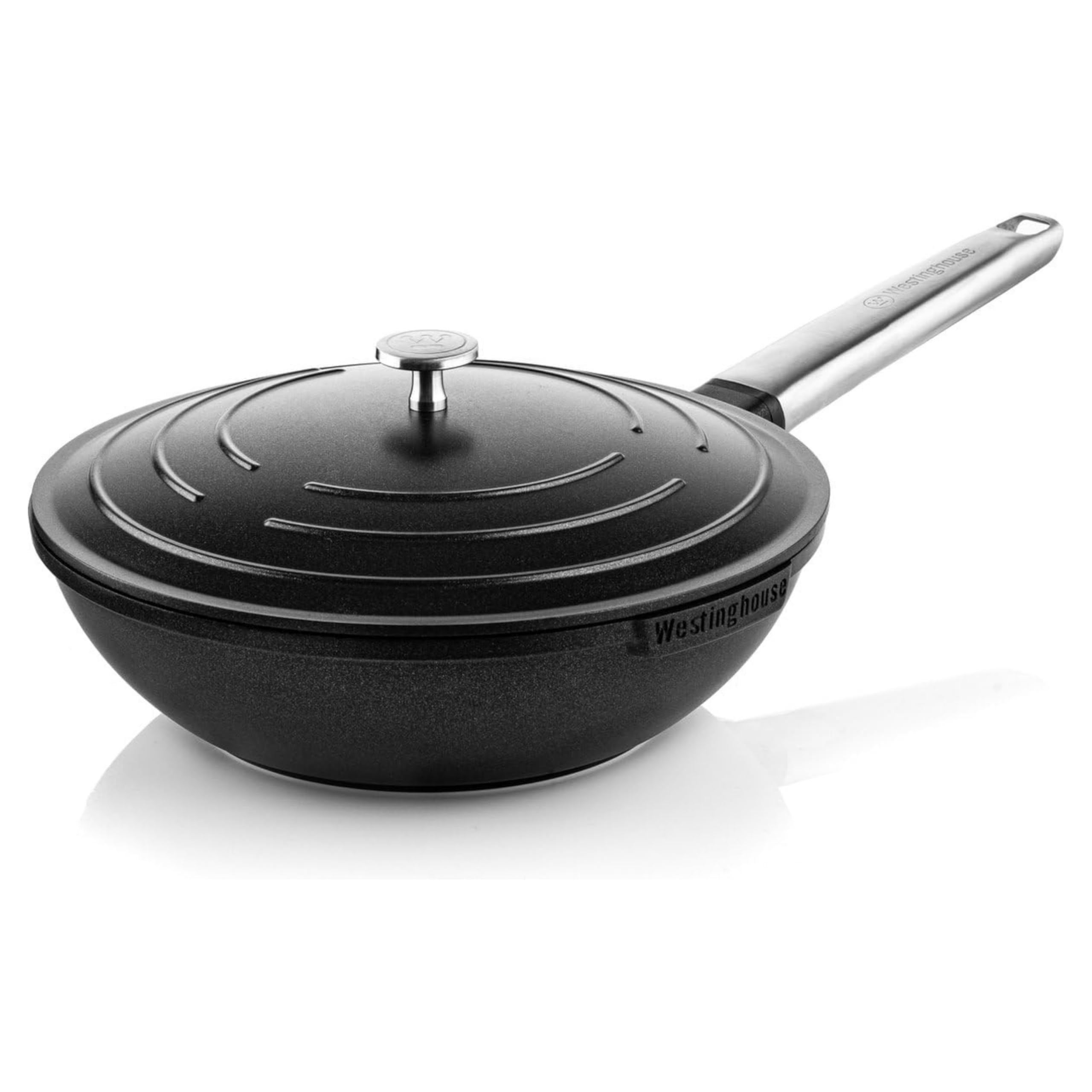 Westinghouse USA Performance Series - Padella wok antiaderente con coperchio, in alluminio pressofuso con rivestimento in QuanTanium, adatta a induzione e forno, manico in acciaio inossidabile