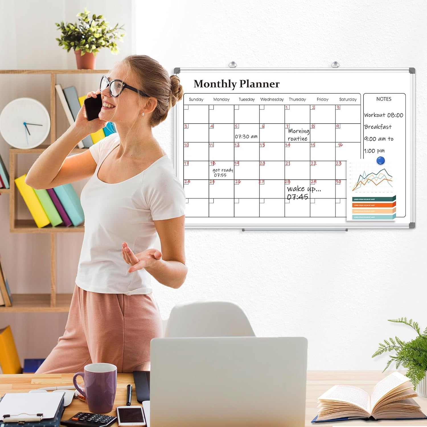 DOLLAR BOSS Whiteboard-Kalender, 40 x 60 cm, Monatsplaner, magnetisches Wand-Whiteboard, trocken abwischbarer Kalender, abwischbare Tafel für die Planung von Küche, Zuhause, Büro, Memo