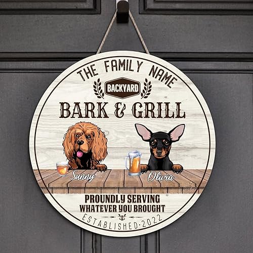 Miniatura 7 de Welcome Sign Custom American Bulldog & Chow Chow Name Round Wood Signs Retro Custom Family Name Sign Beware of Dog Wall Decor Hanging Plaque Sign