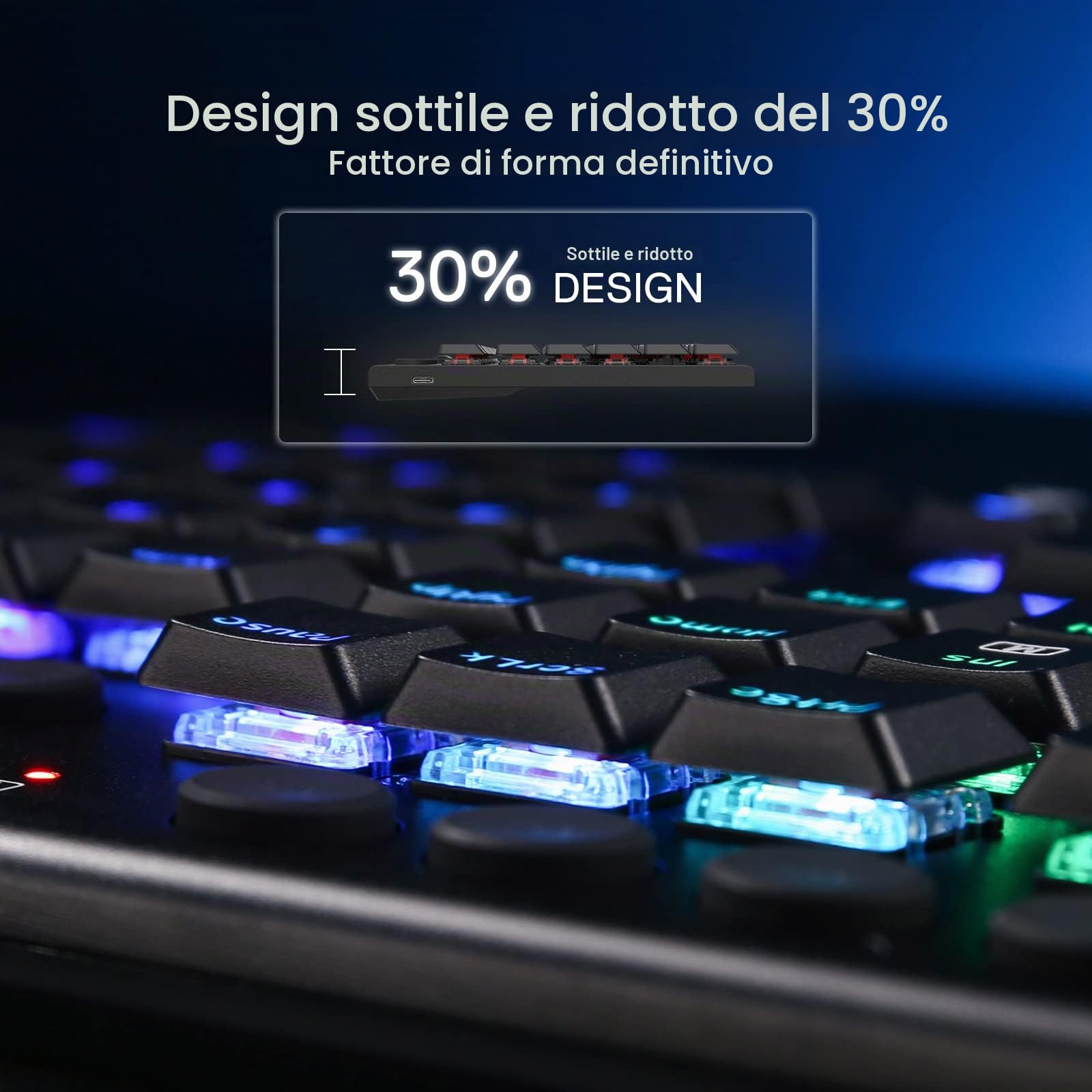Redragon K619 Horus RGB tastiera meccanica, ultra-sottile progettato Wired Gaming Keyboard w/basso profilo Keycaps, Dedicated Media Control & Linear Red Switch, Pro Software supportato