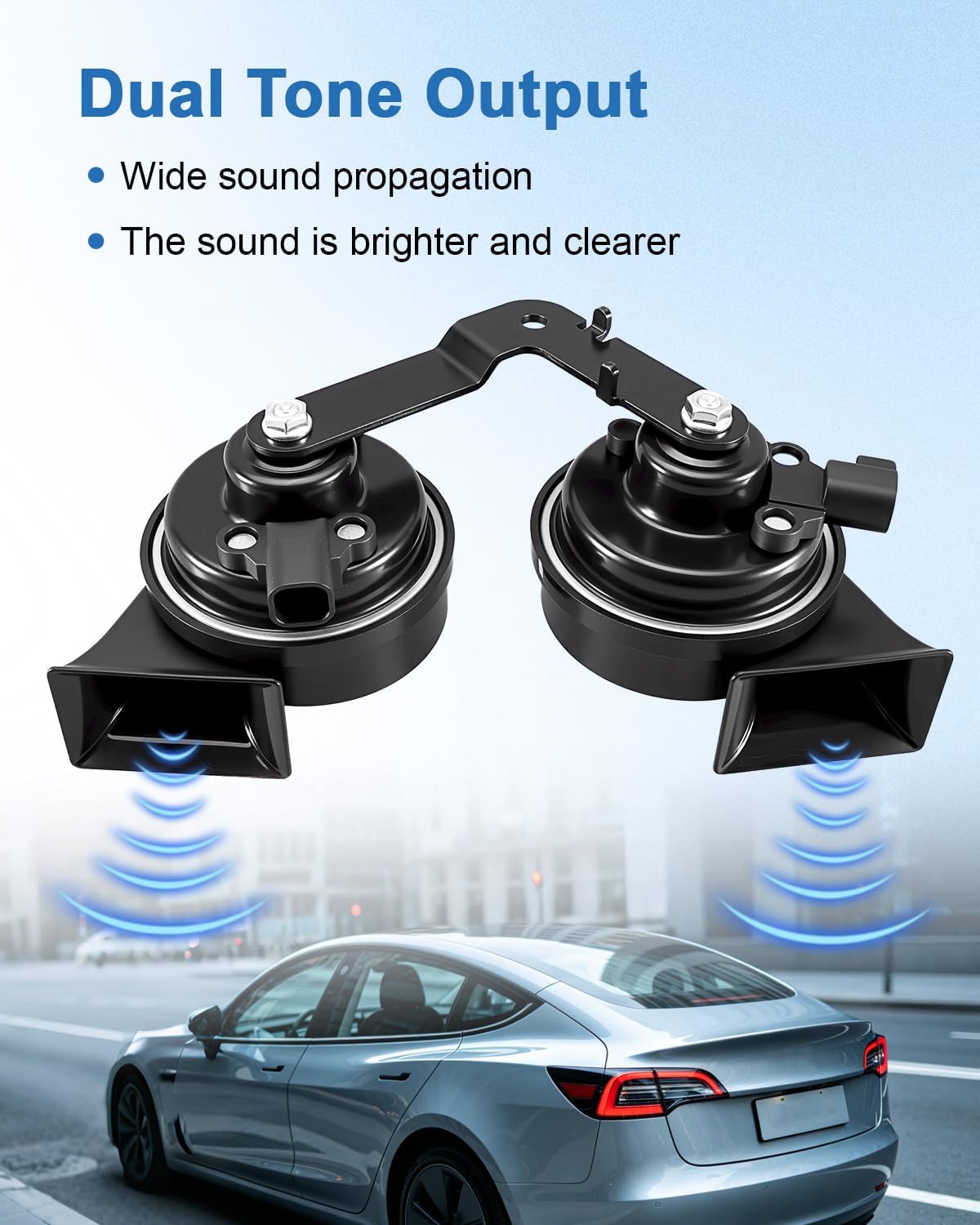 High Low Tone Horn Assembly with Bracket Fit for Tesla Model 3 2017-2022 Dual Tone Snail Horn Replace 1486943-00-A 1109660-00-B
