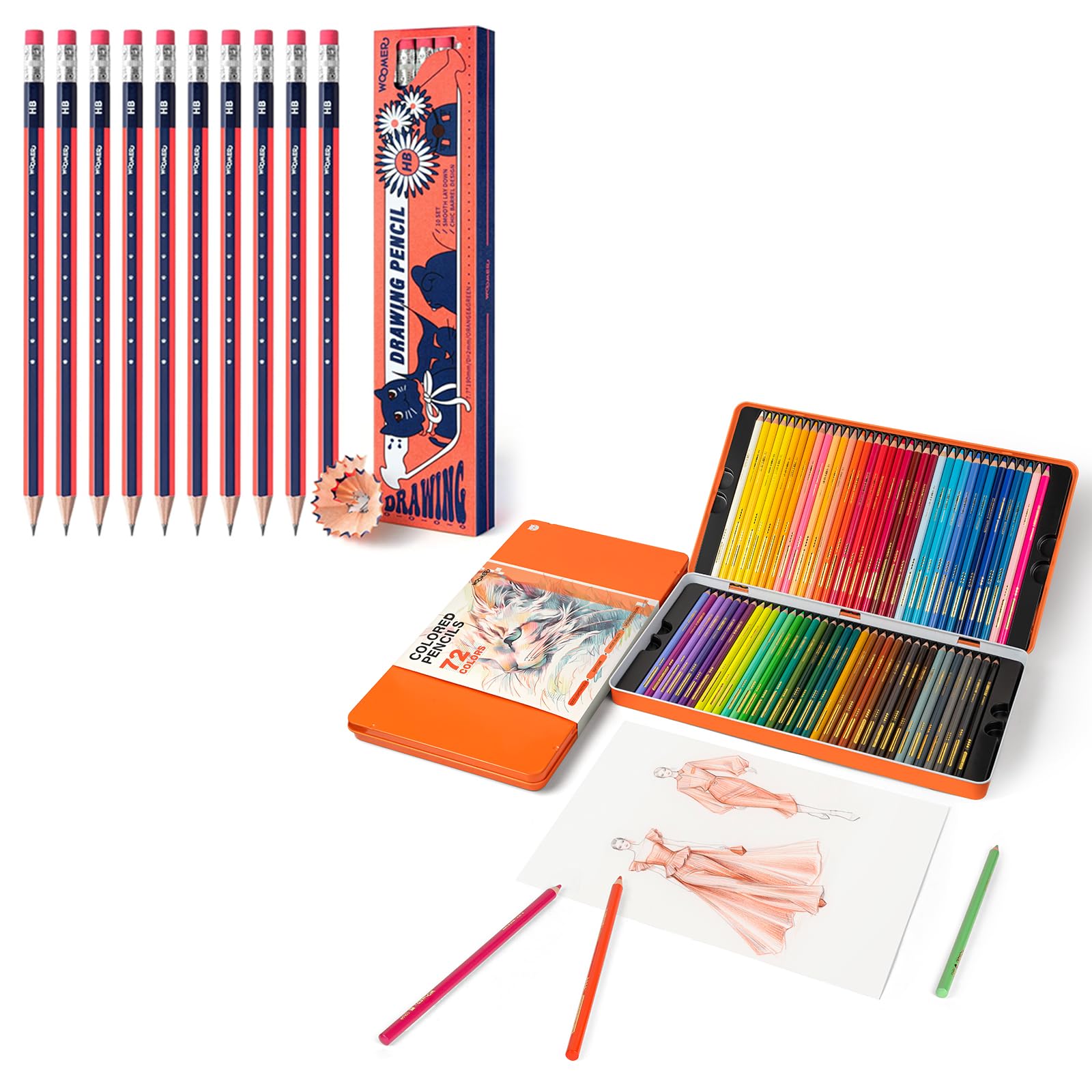 Woomer Premium 72 Colored Pencils with 10 HB Pencils