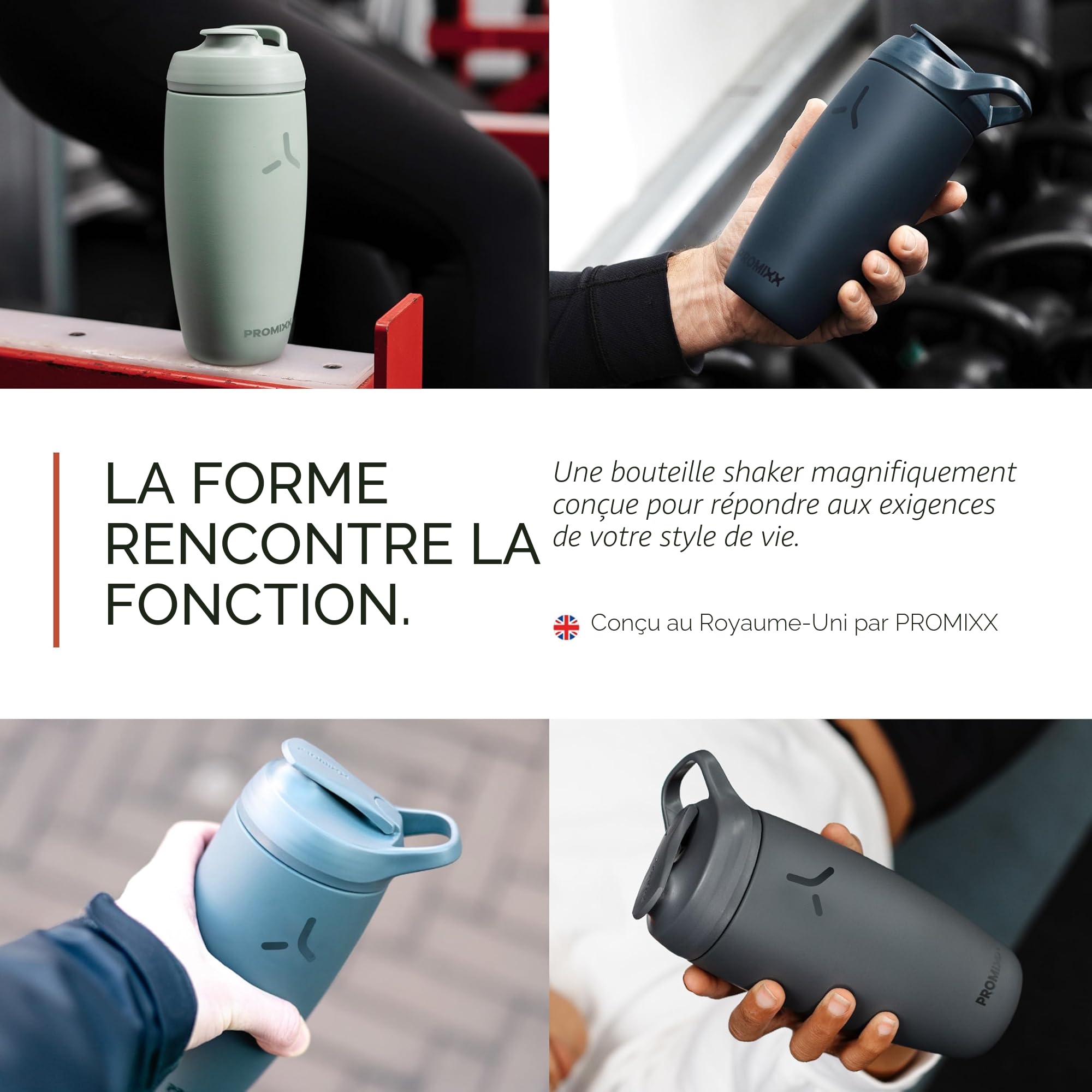 PROMIXX PURSUIT shaker à protéines nouvelle édition – Bouteille de mélange isolée en acier inoxydable – facile à nettoyer et durable, 550ml, Vert Jonc de Mer.