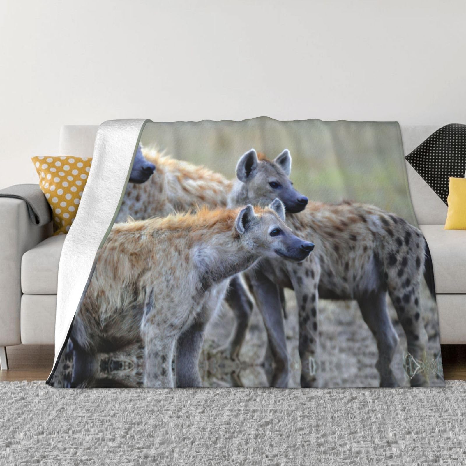 Couverture en flanelle hyène EdWal 152x127 cm pour lit et canapé