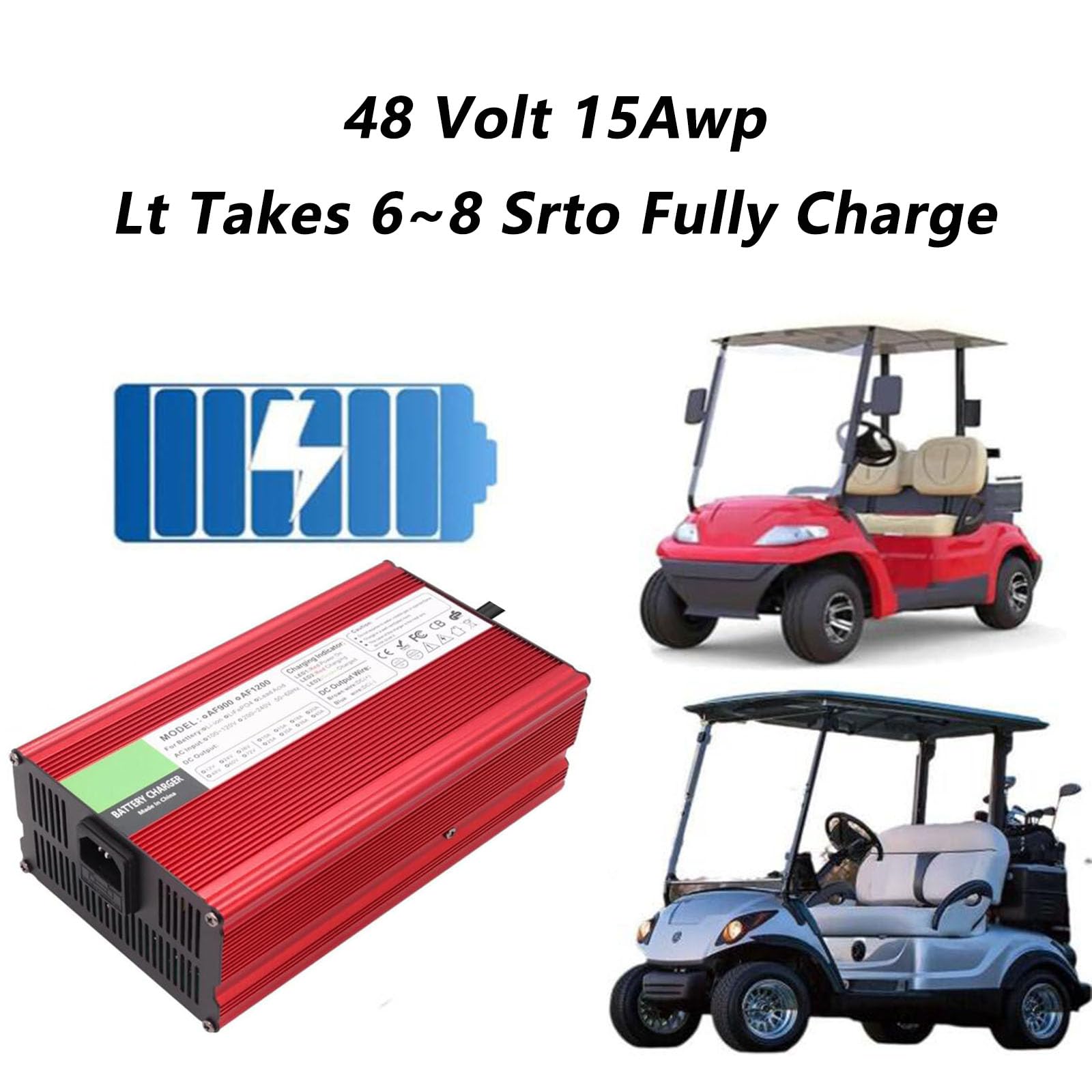Caricabatterie per Golf Cart da 48 V, Caricabatterie Intelligenti da 48 V 15 A con Carica di Mantenimento per Club Car da 48 V, Golf Cart EZGO, RXV e Txt,A1