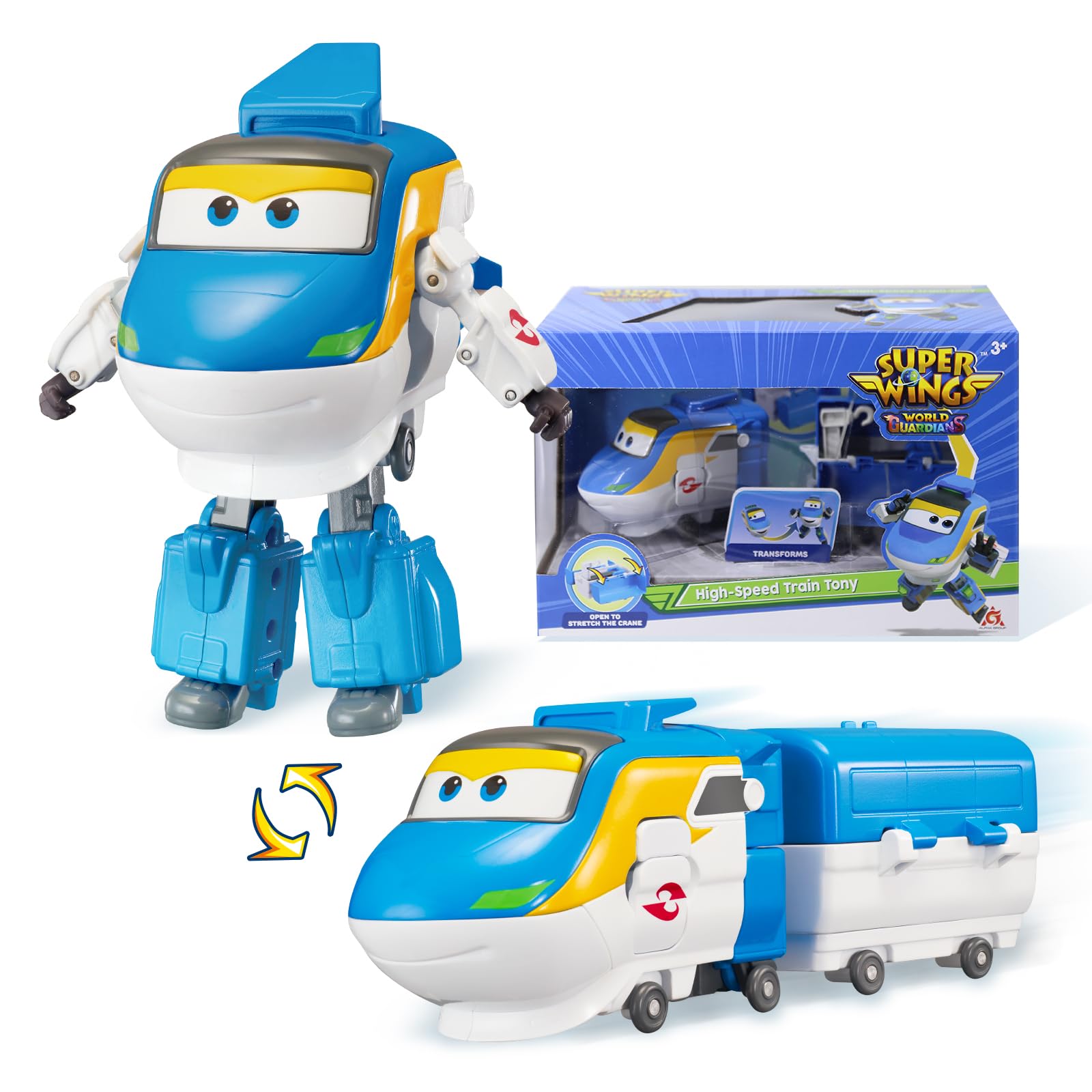 Super Wings Transforming Tony 12.7cm Robot Changing Train Figure Easy to Change Roleplay Toy for Boys and Girls Age 3+ Blue
