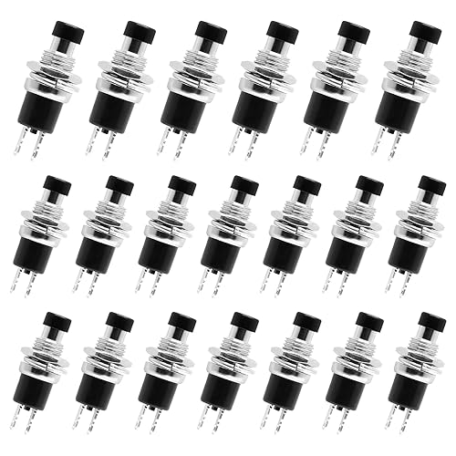 BokWin 20 interruptores de botón micro pulsador, 1 A 250 VCA Mini interruptor momentáneo SPST interruptor de botón cerrado normal (tapa negra)