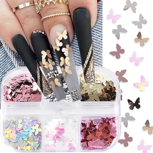 Kit de arte de uñas holográficas con purpurina y lentejuelas para uñas, diseño aurora, color rosa dorado, decoración de uñas acrílicas, suministros