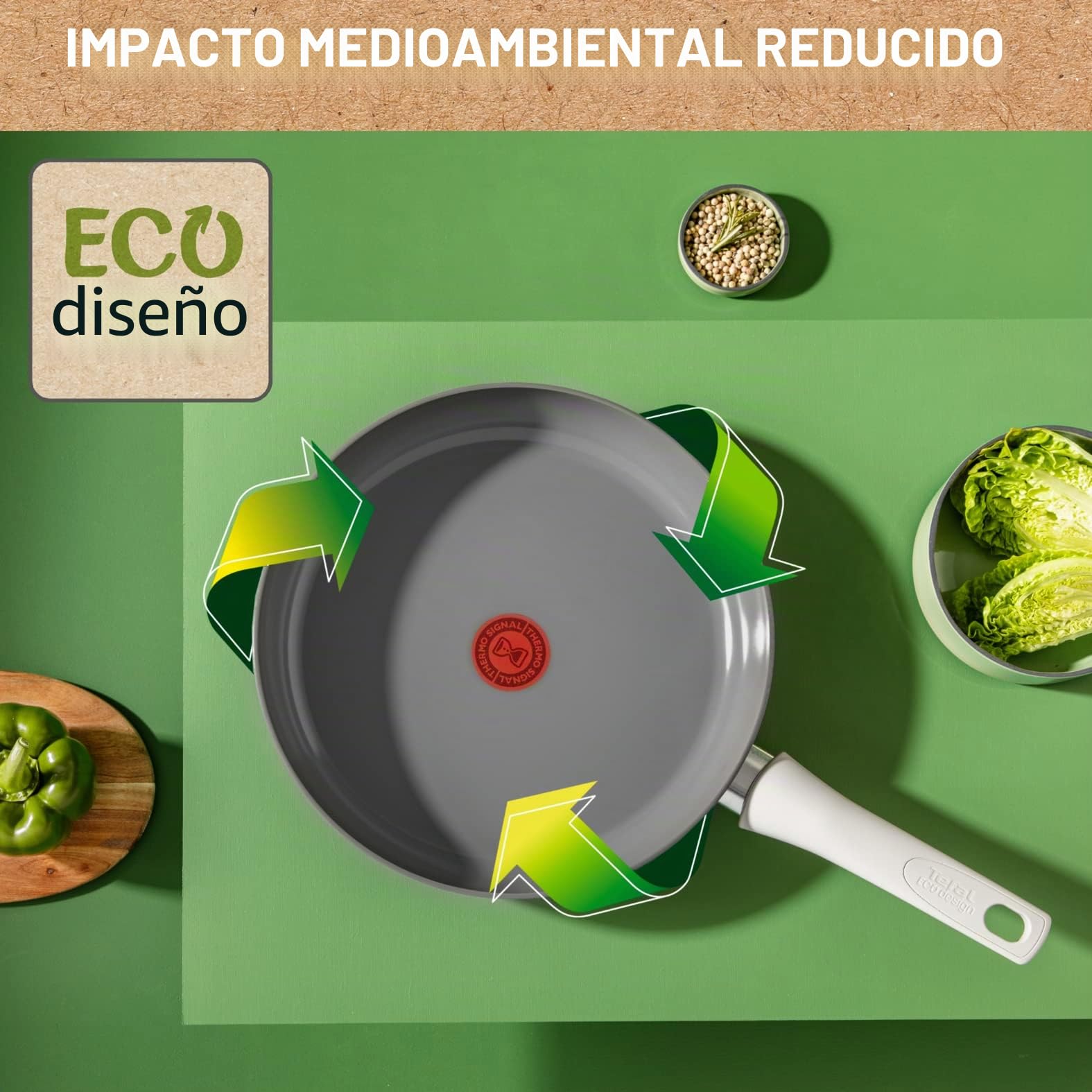 Tefal Renew On - Sartén (24 cm, Revestimiento Antiadherente cerámico, inducción, indicador de cocción Termo-Signal, Eco-diseño, Cocina Saludable, Fabricada en Francia C4270432, Gris | Sartén de inducción de cerámica para una cocción saludable sin grasa -