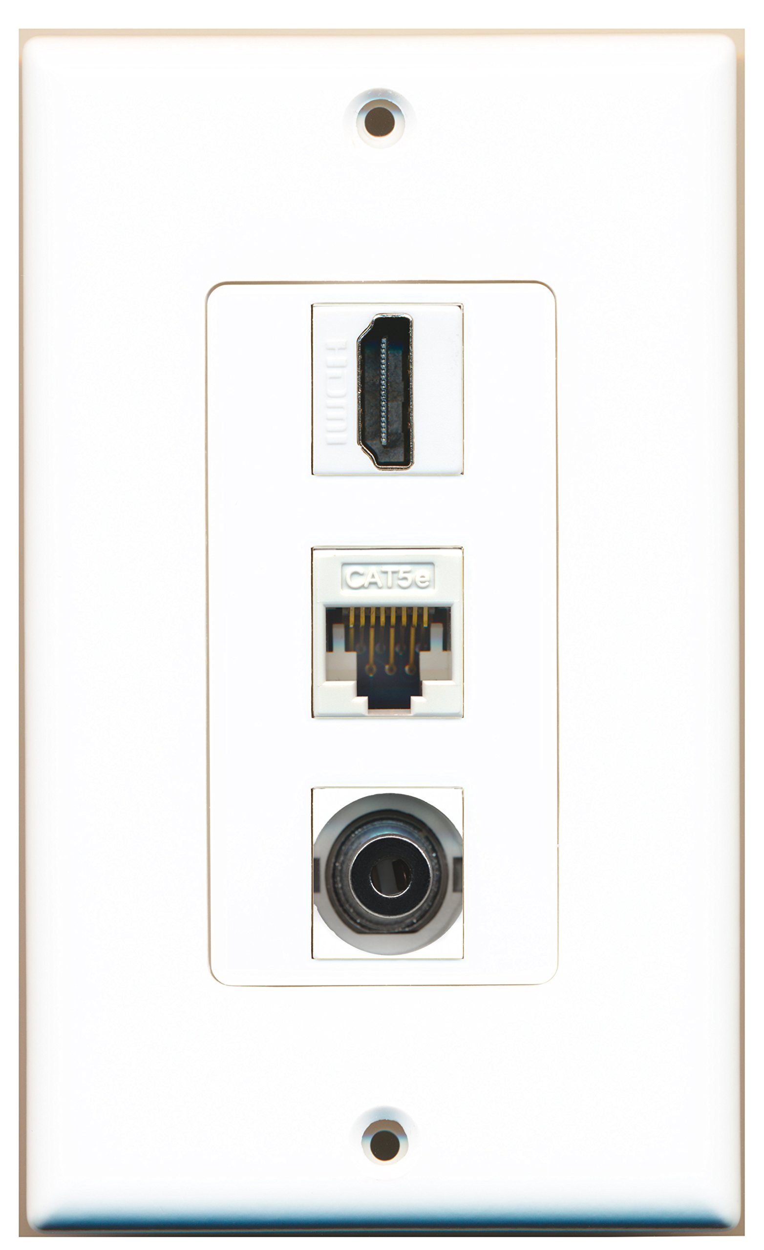 Riteav Placca A Muro Decora Bianca Con 1 Porta HDMI, 1 Jack 3.5mm E 1 Porta CAT5e Ethernet - 3