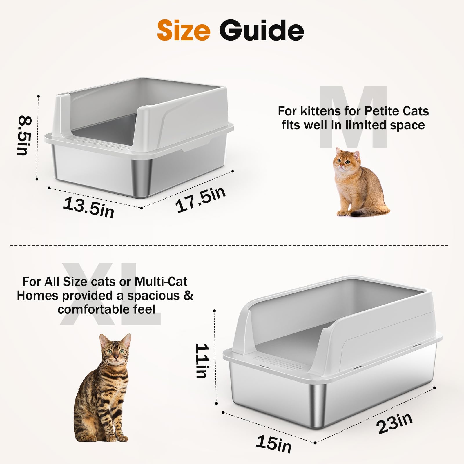 2PACK Stainless Steel Cat Litter Box with Lid, High-Sided Metal Litter Pan for Small Cats, Kitty Litter Box, Non-Stick & Odor-Resistant, Anti-Urine Leakage, Easy to Clean, Scoop Included - image 2
